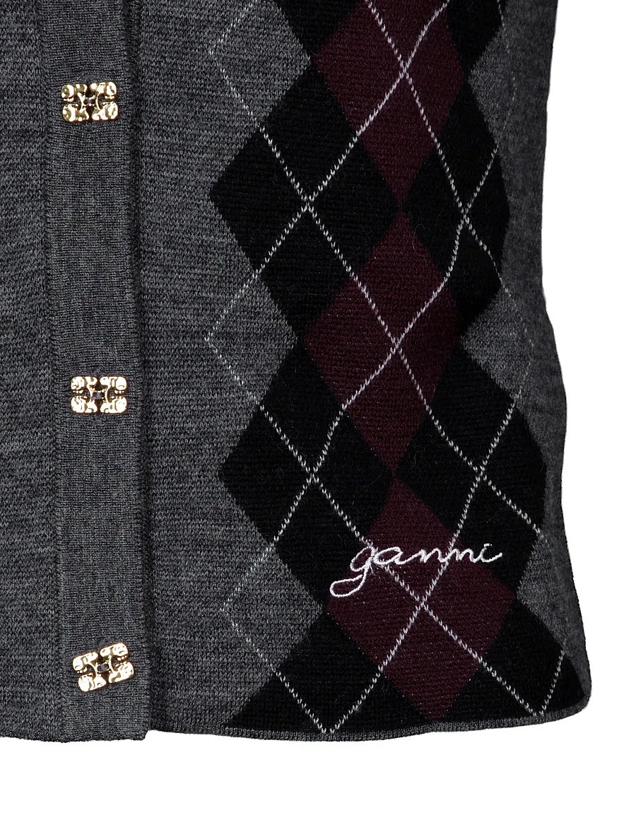 Ganni - Fine Merino Jacquard Cardigan - cardigans - grey - 3