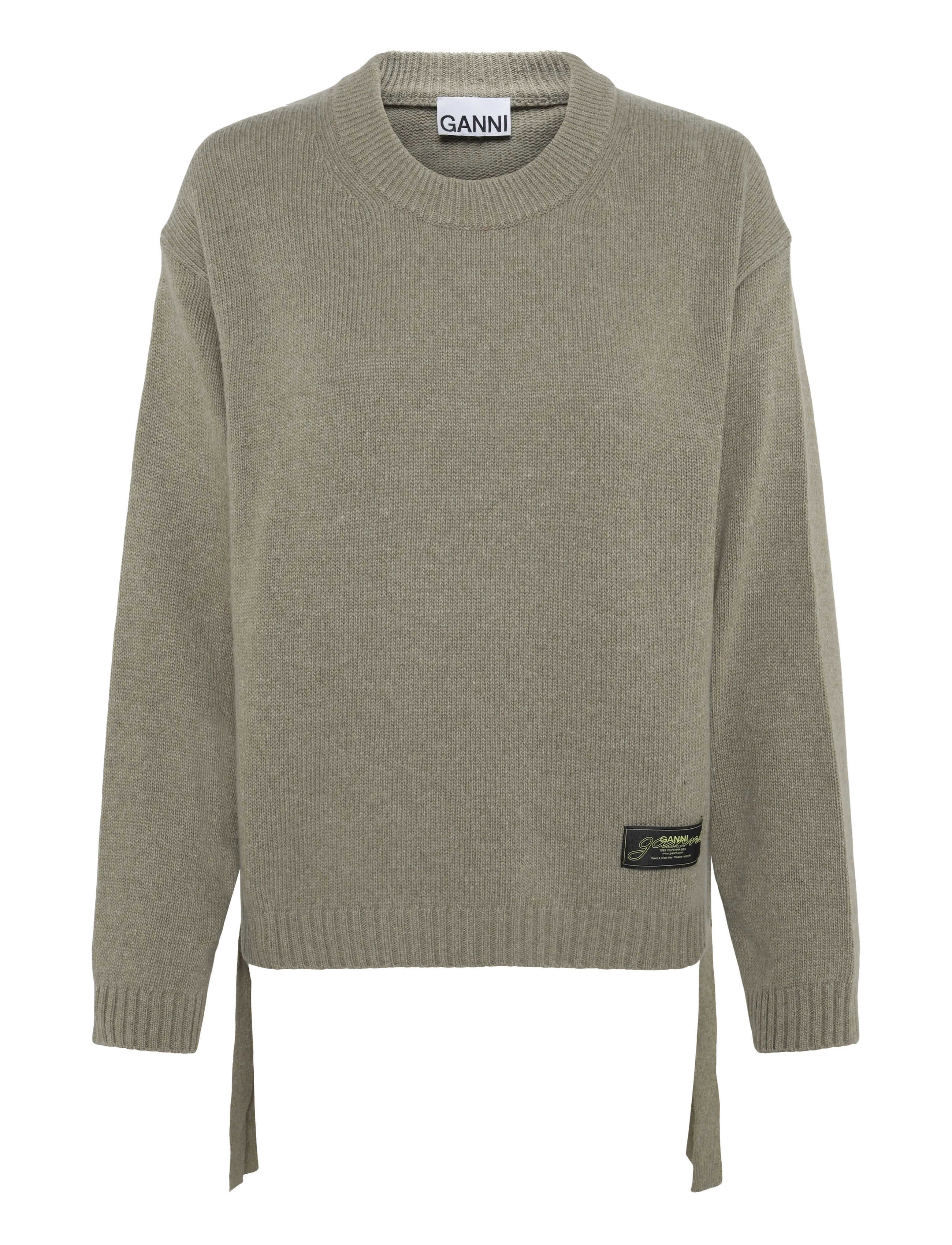 Ganni Future Wool Mix Oversized O Neck Sweater - Strickmode - GREEN / khaki/green