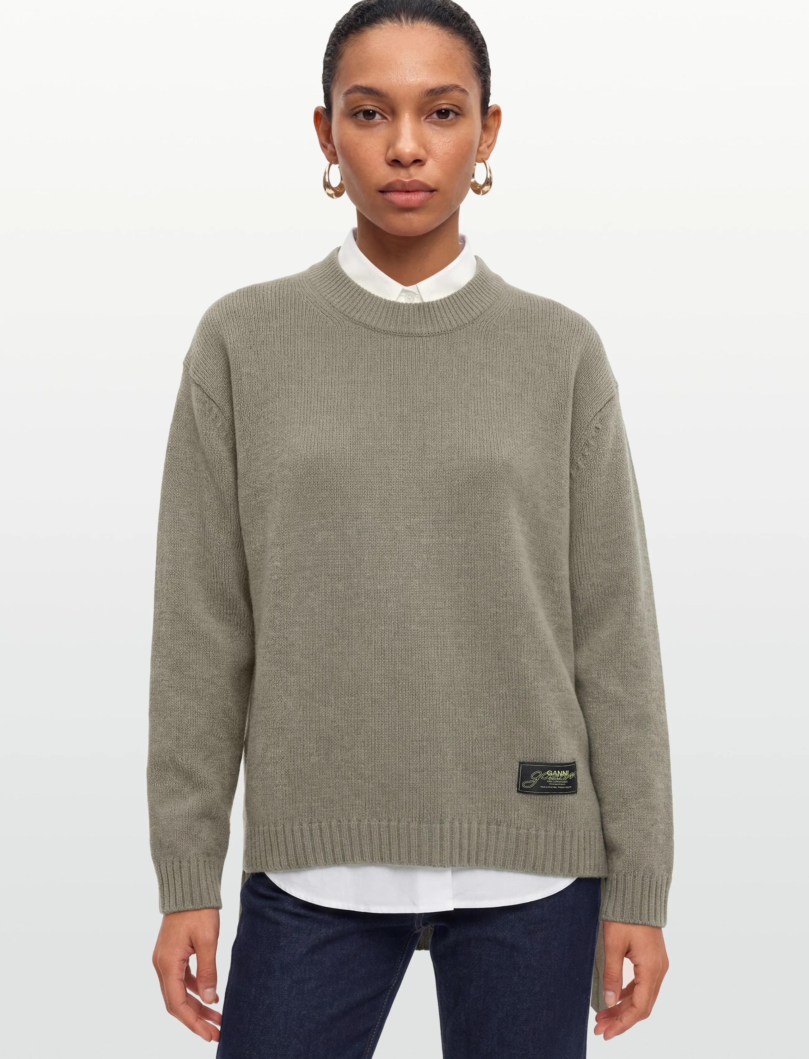 Ganni - Future Wool Mix Oversized O Neck Sweater - jumpers - green - 3
