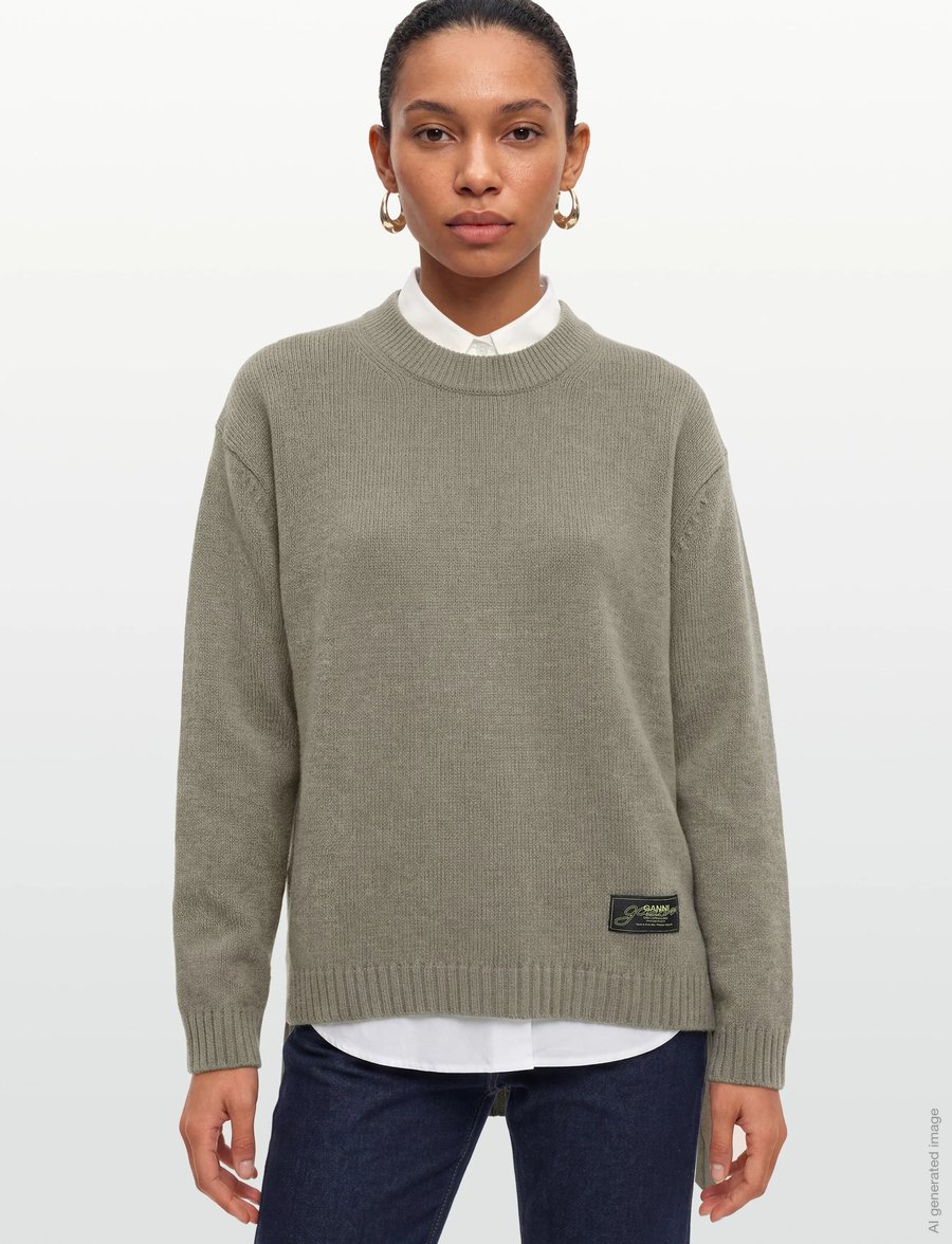 Ganni - Future Wool Mix Oversized O Neck Sweater - jumpers - green - 3