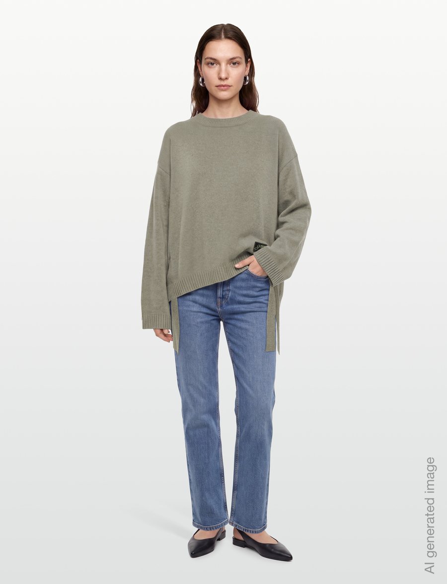 Ganni - Future Wool Mix Oversized O Neck Sweater - neulepuserot - beige - 0