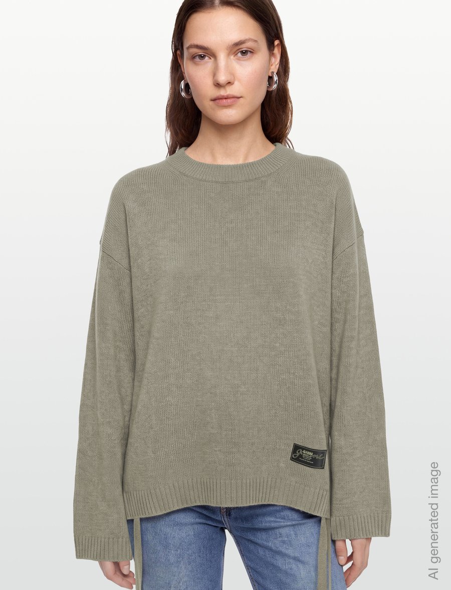 Ganni - Future Wool Mix Oversized O Neck Sweater - neulepuserot - beige - 3