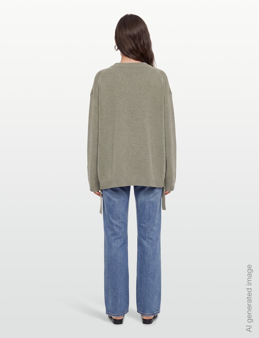 Ganni - Future Wool Mix Oversized O Neck Sweater - neulepuserot - beige - 4