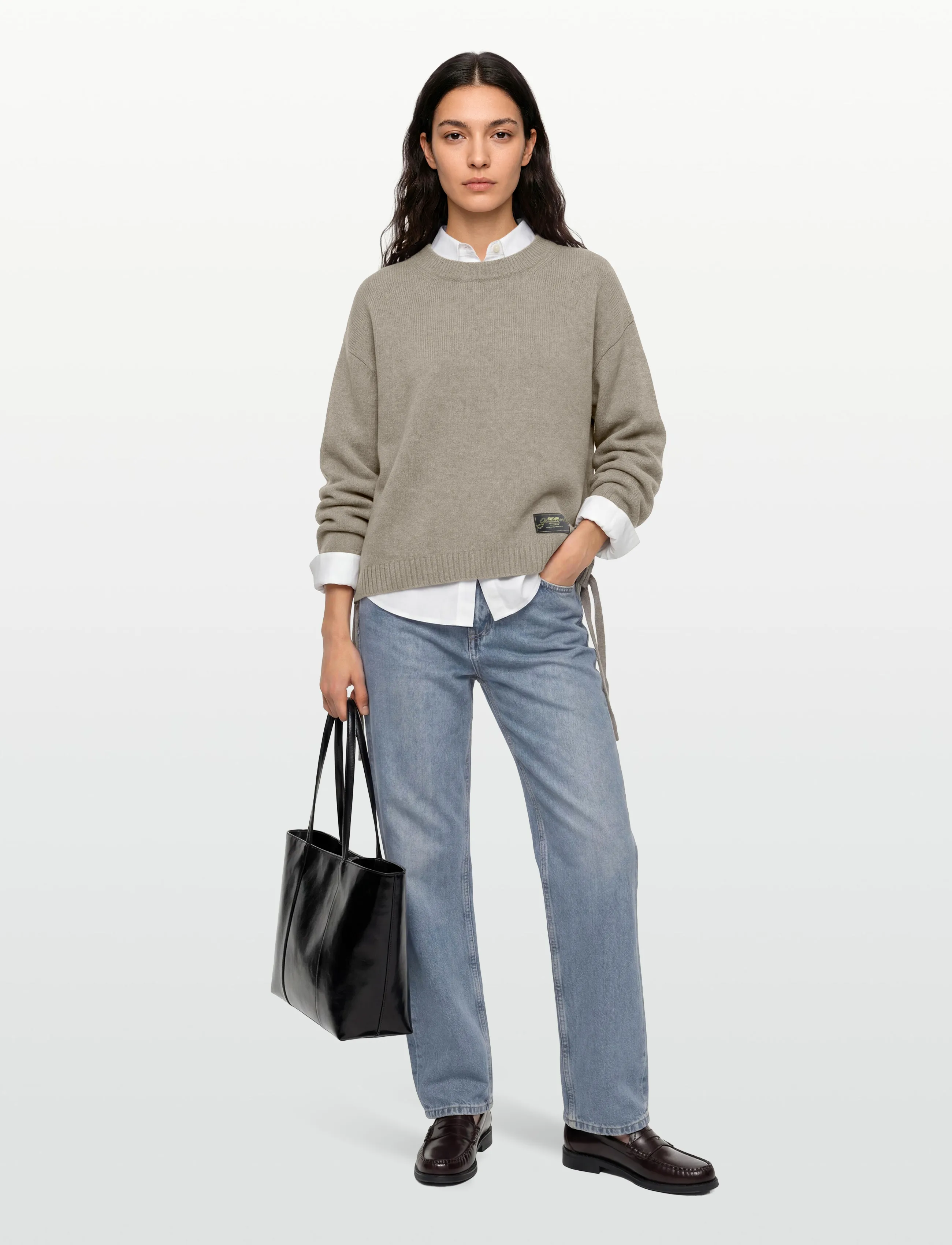 Ganni - Future Wool Mix Oversized O Neck Sweater - stickade tröjor - green - 0