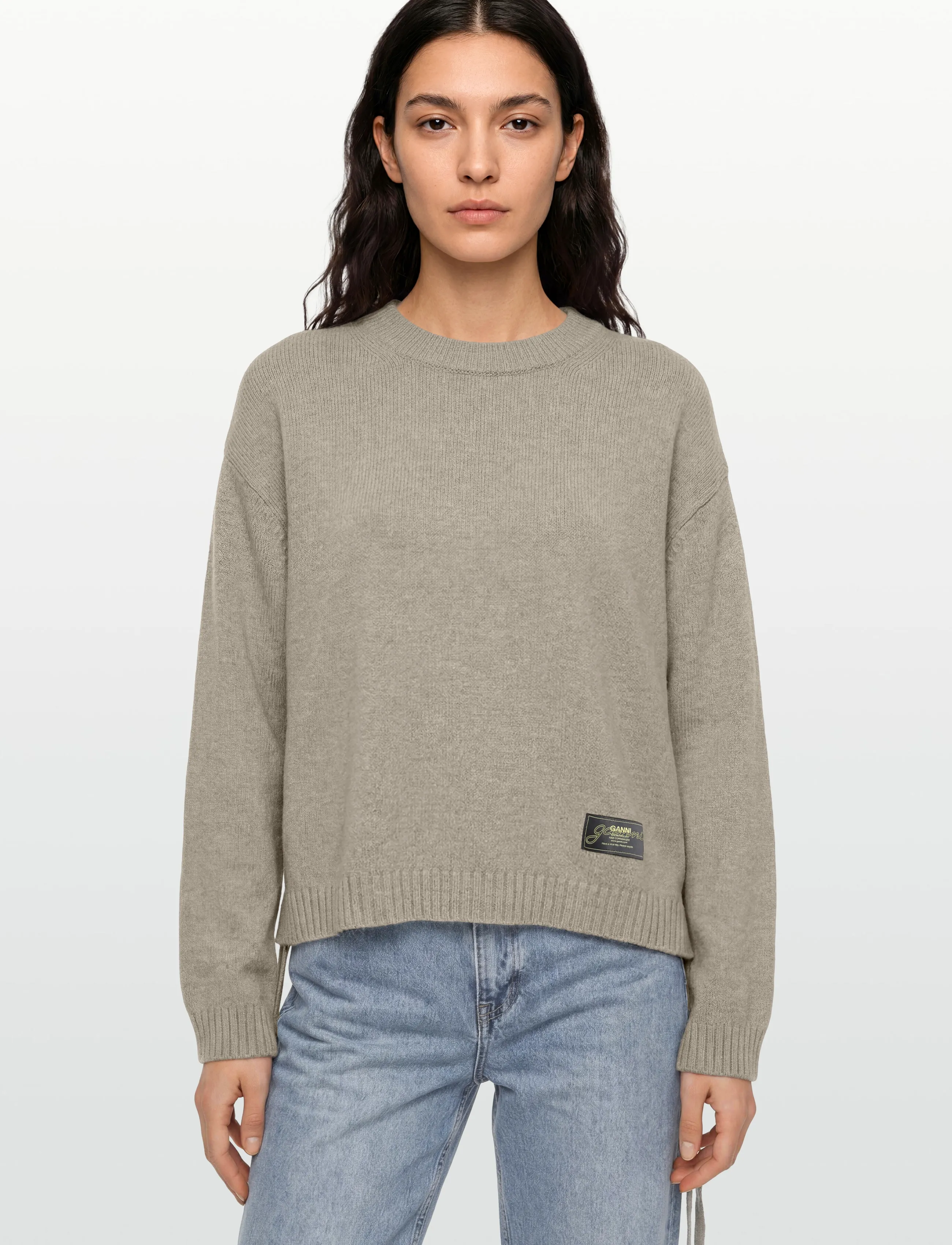 Ganni - Future Wool Mix Oversized O Neck Sweater - stickade tröjor - green - 3