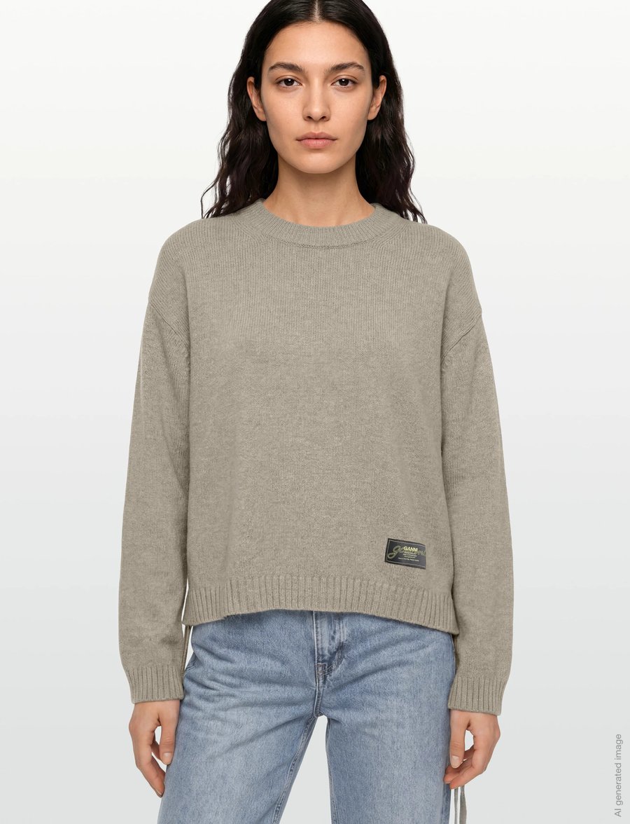 Ganni - Future Wool Mix Oversized O Neck Sweater - stickade tröjor - green - 3
