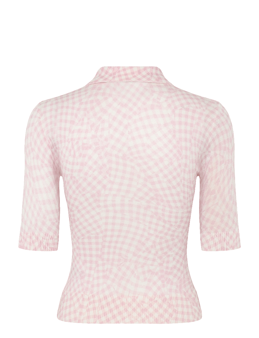 Ganni - Sheer Cotton Printed Polo - poloshirts - pink - 2