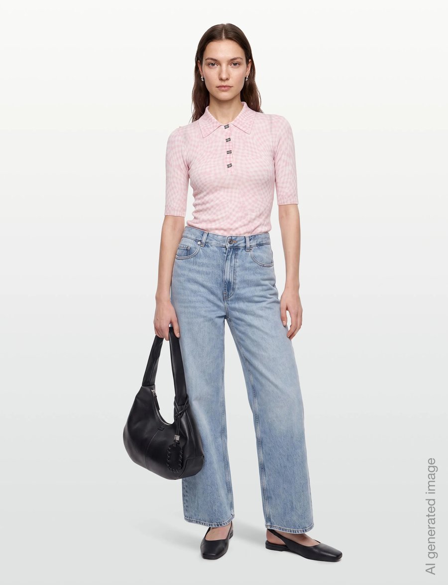 Ganni - Sheer Cotton Printed Polo - poloshirts - pink - 0