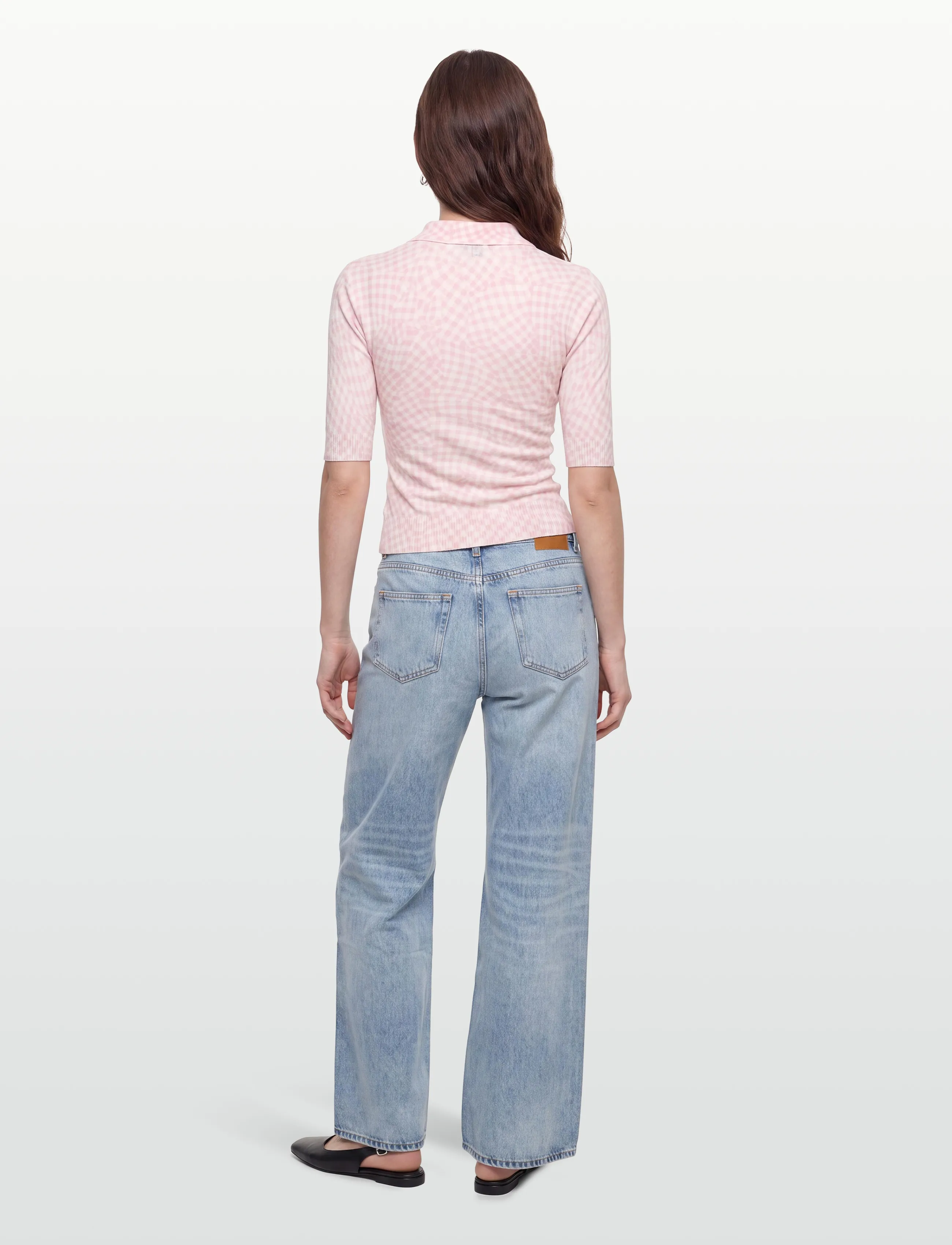 Ganni - Sheer Cotton Printed Polo - polo krekli - pink - 4