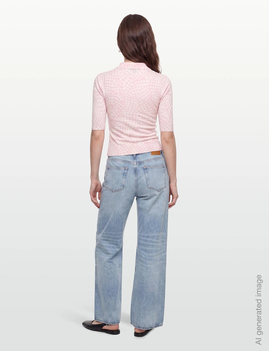 Ganni - Sheer Cotton Printed Polo - poloshirts - pink - 4