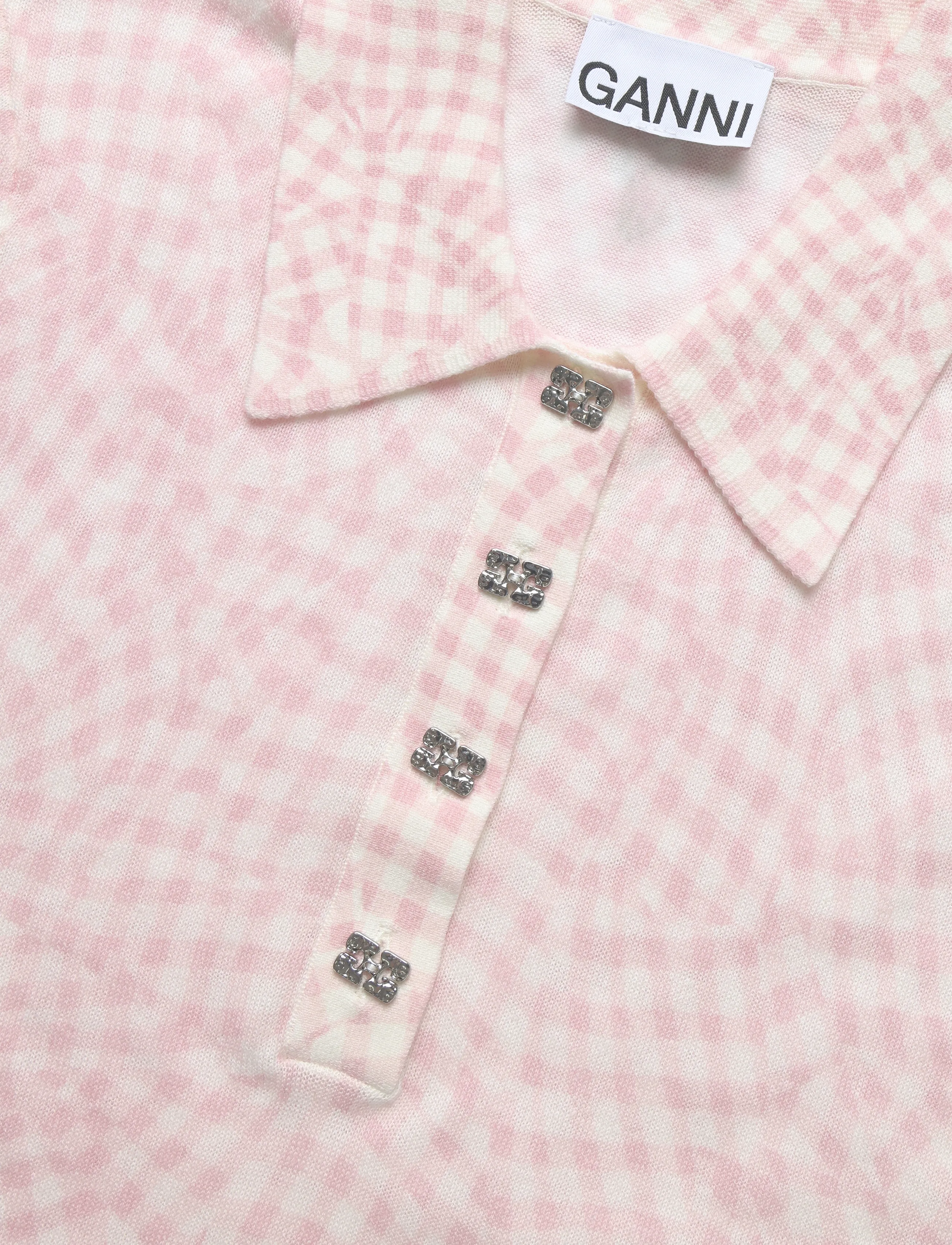 Ganni - Sheer Cotton Printed Polo - pink - 2