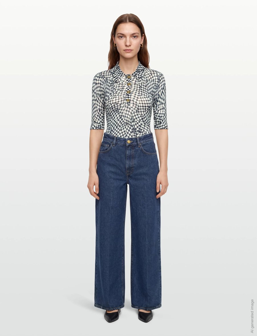 Ganni - Sheer Cotton Printed Polo Top - poloer - black - 0