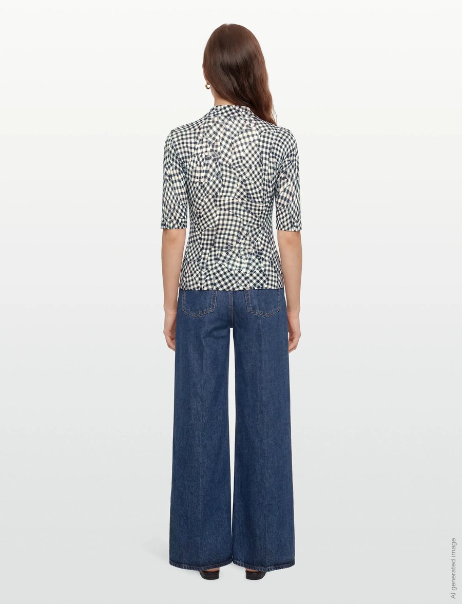 Ganni - Sheer Cotton Printed Polo Top - poloer - black - 4