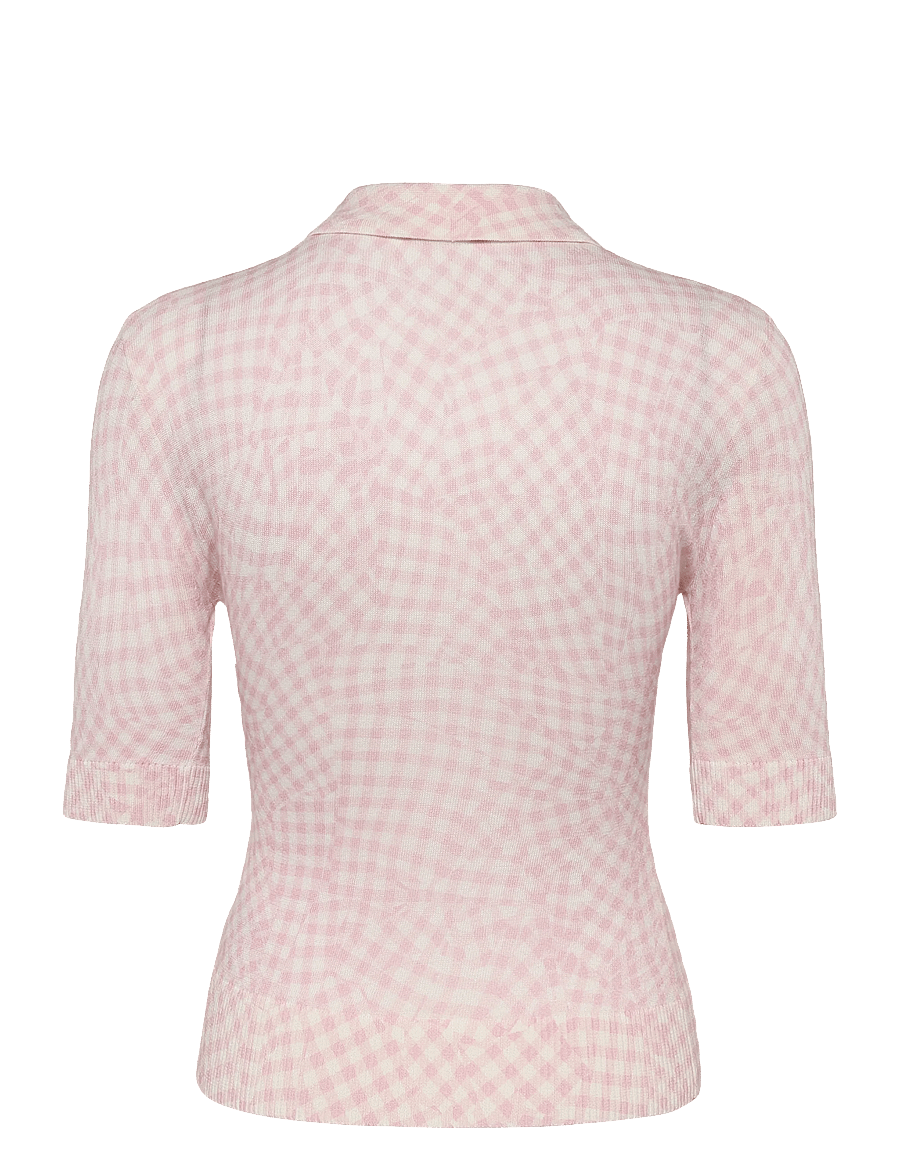 Ganni - Sheer Cotton Printed Polo - pullover - pink - 1
