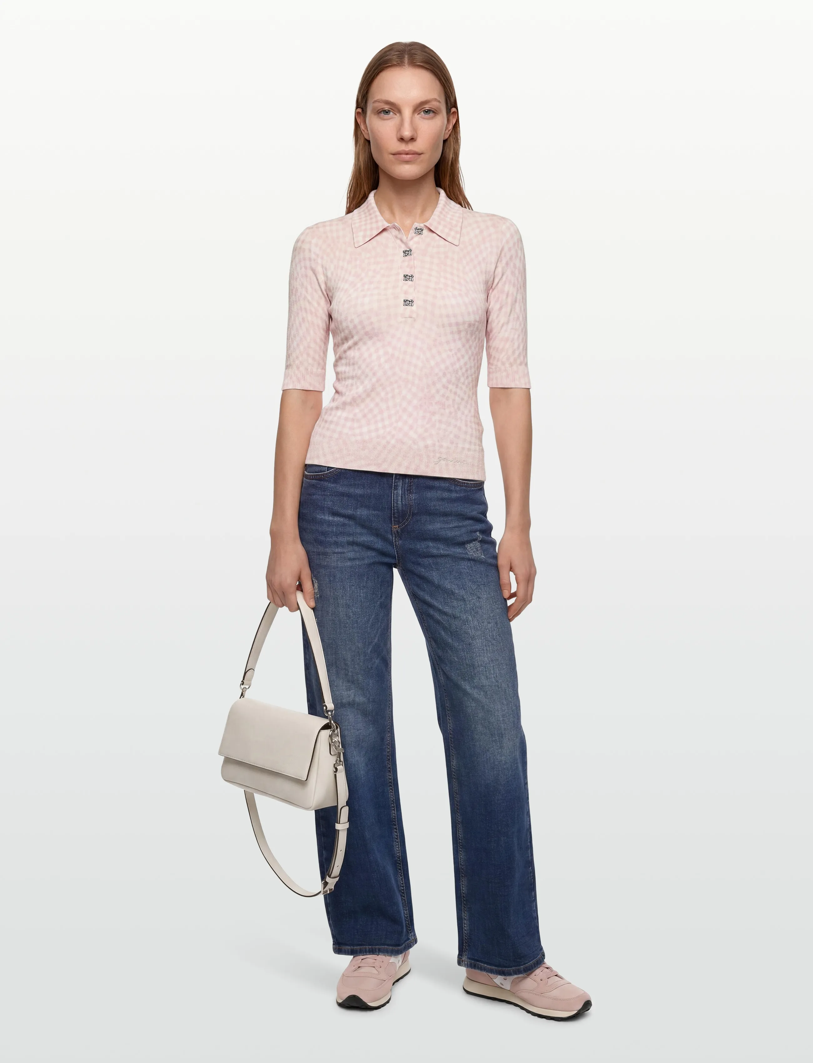 Ganni Sheer Cotton Printed Polo, S, Knitwear, Rosa - Jumpers, Frauen