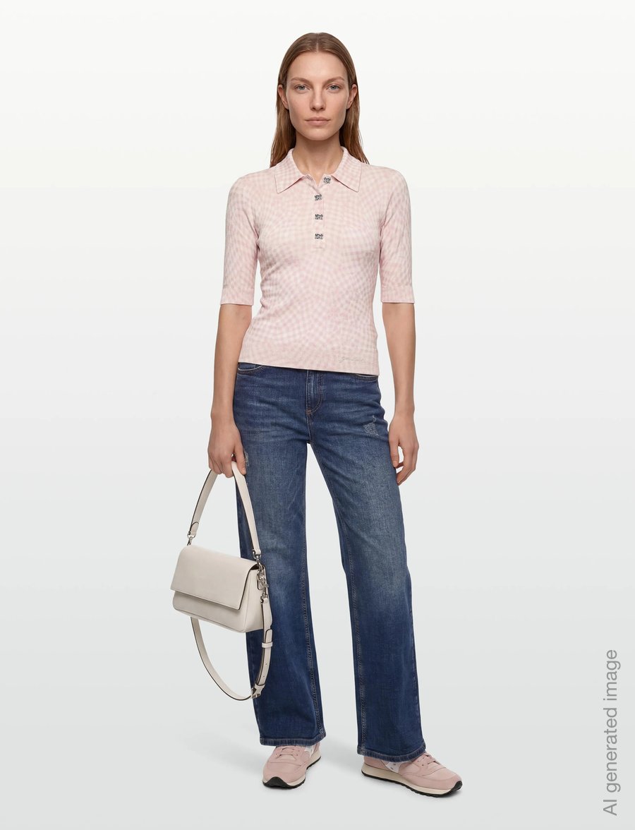 Ganni - Sheer Cotton Printed Polo - pullover - pink - 0