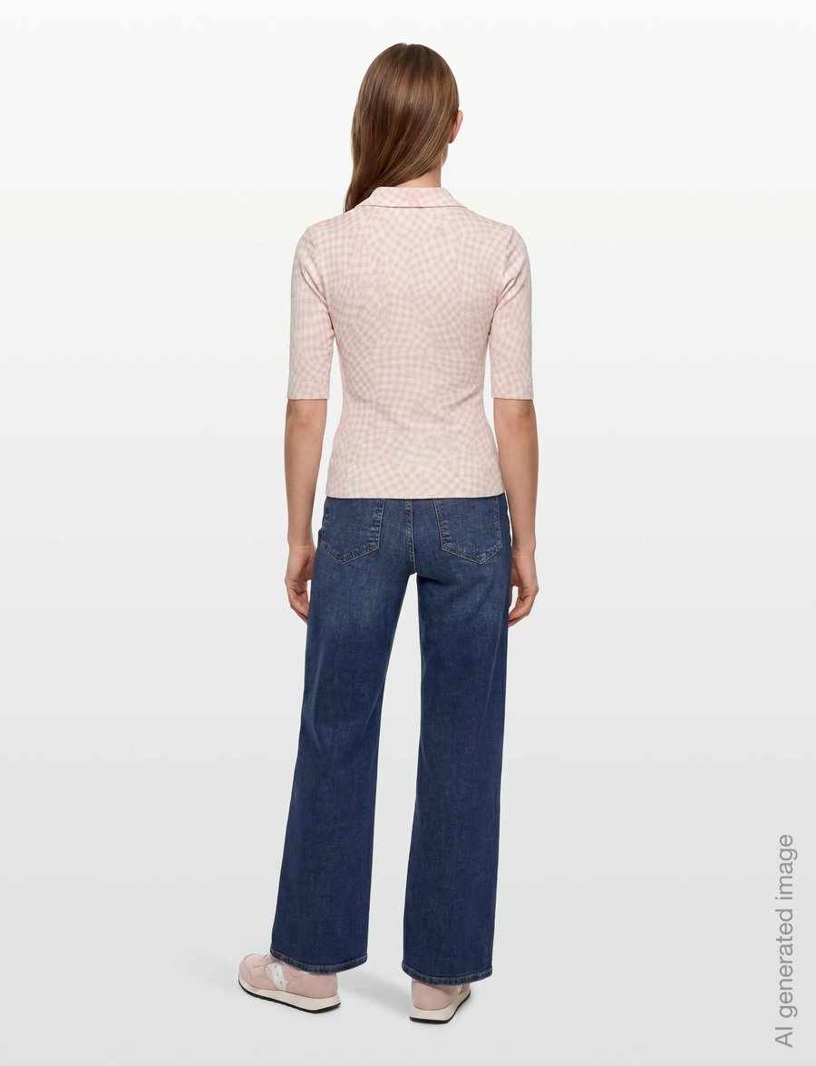 Ganni - Sheer Cotton Printed Polo - pullover - pink - 4