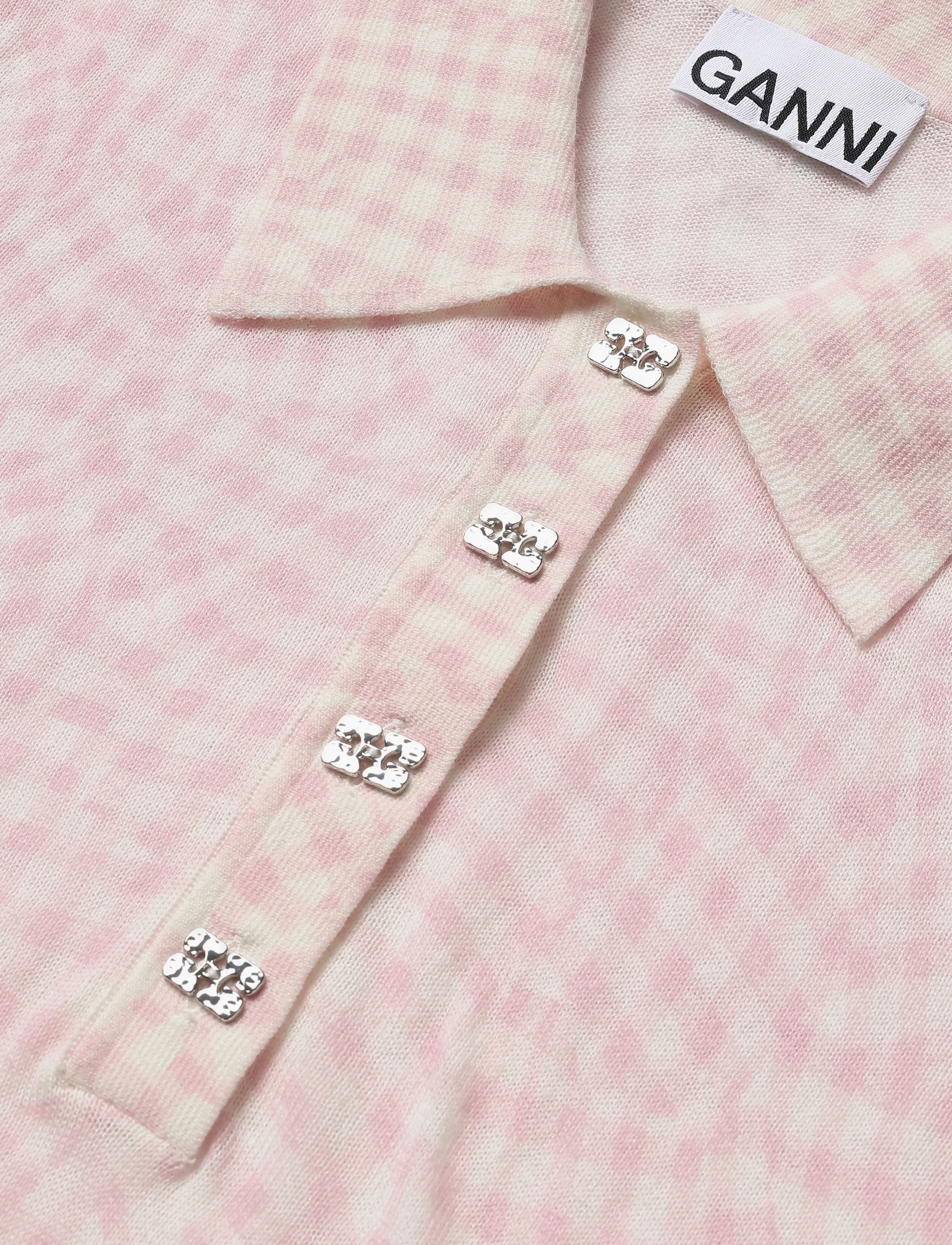 Ganni - Sheer Cotton Printed Polo - pink - 2