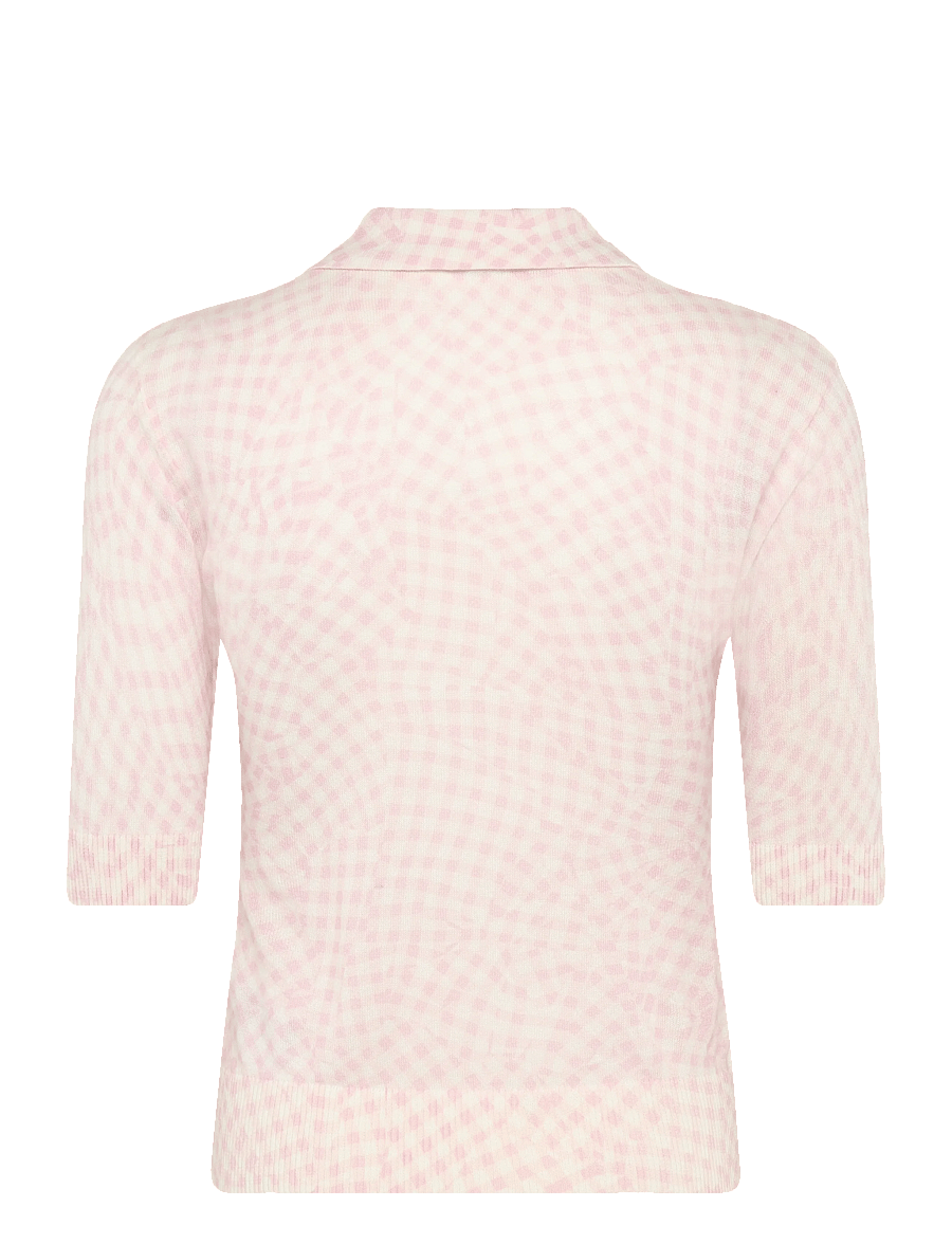 Ganni - Sheer Cotton Printed Polo - poloshirts - pink - 2