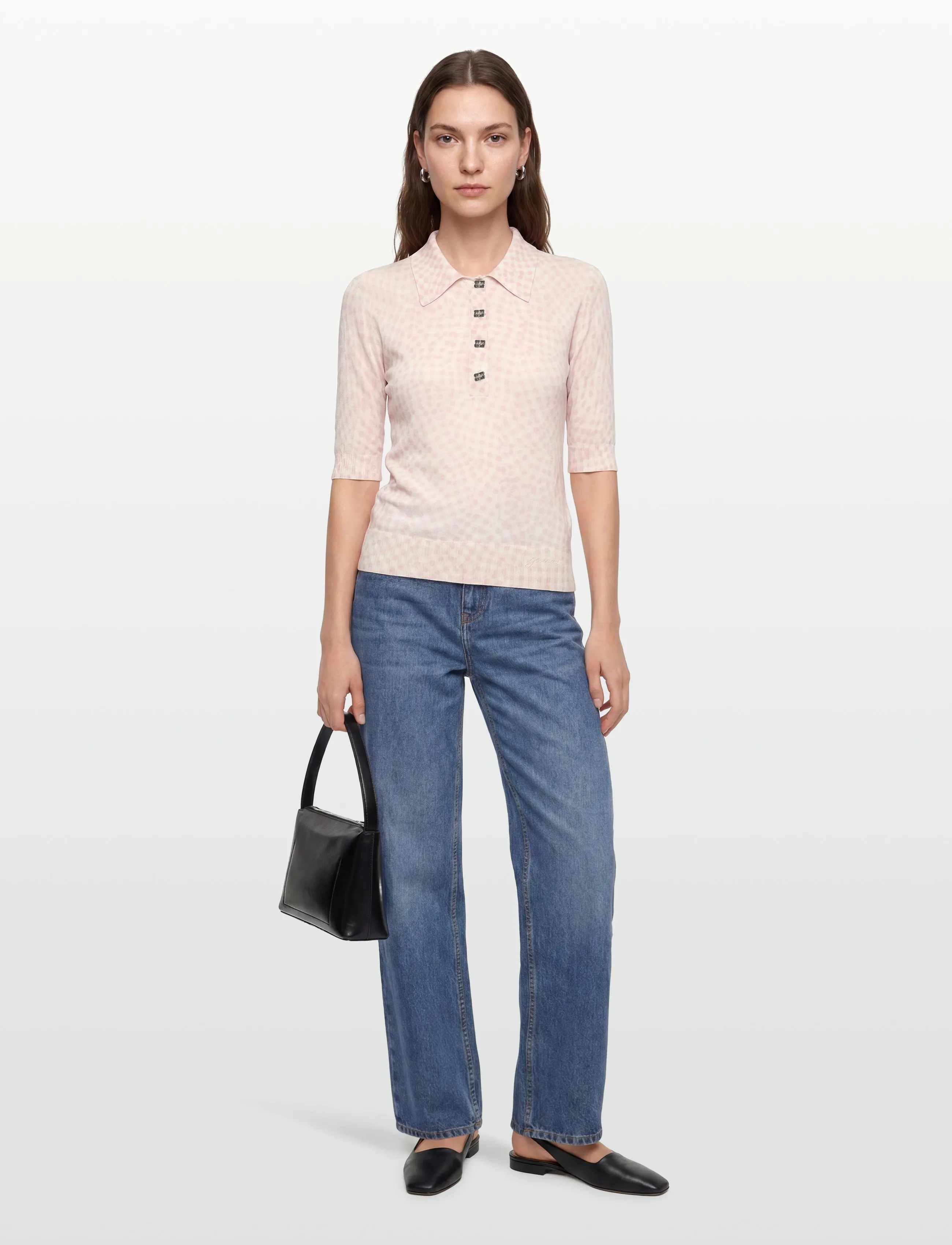 Ganni Sheer Cotton Printed Polo, M, T-shirts & Oberteile, Rosa - Short-sleeved, Frauen