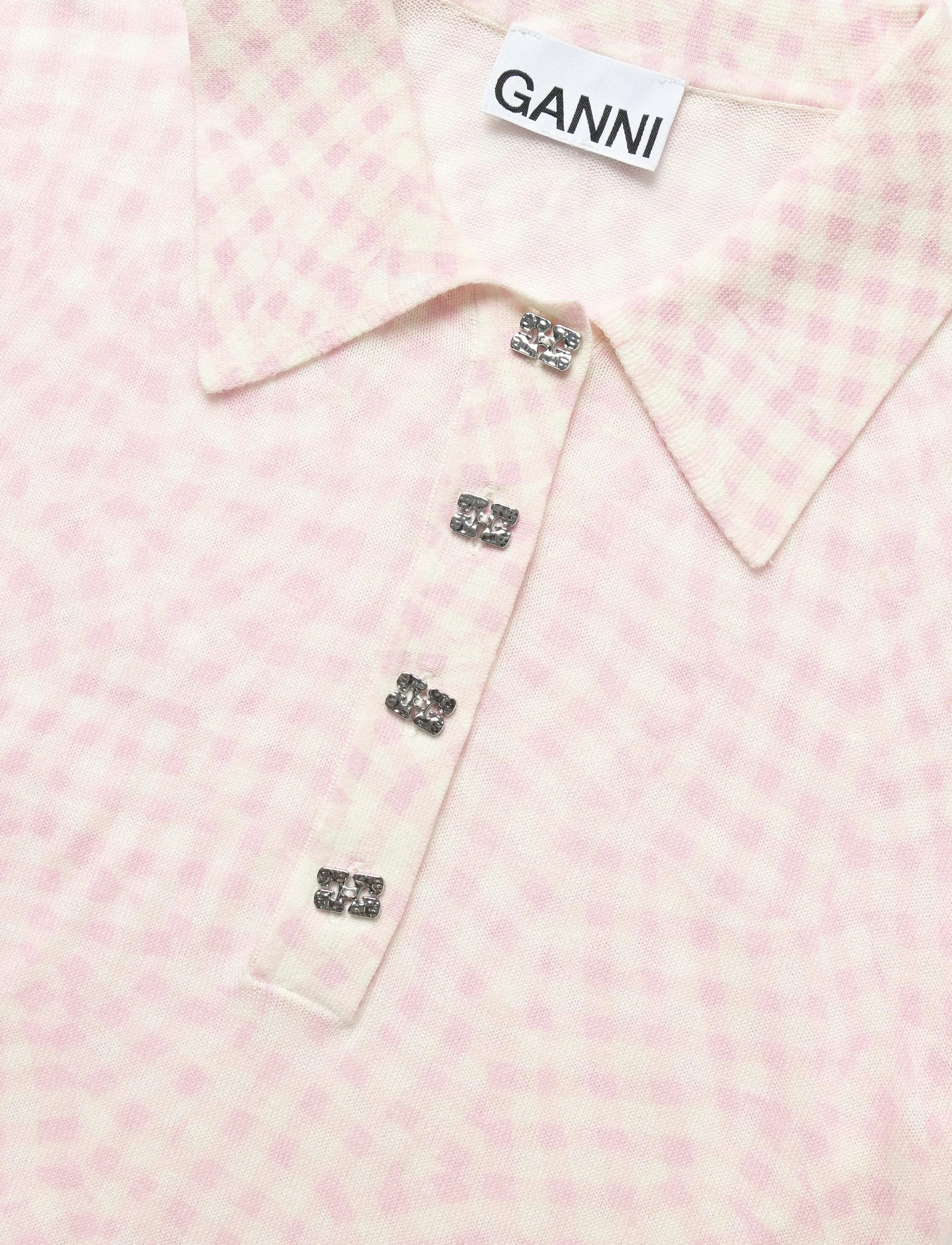 Ganni - Sheer Cotton Printed Polo - pink - 2