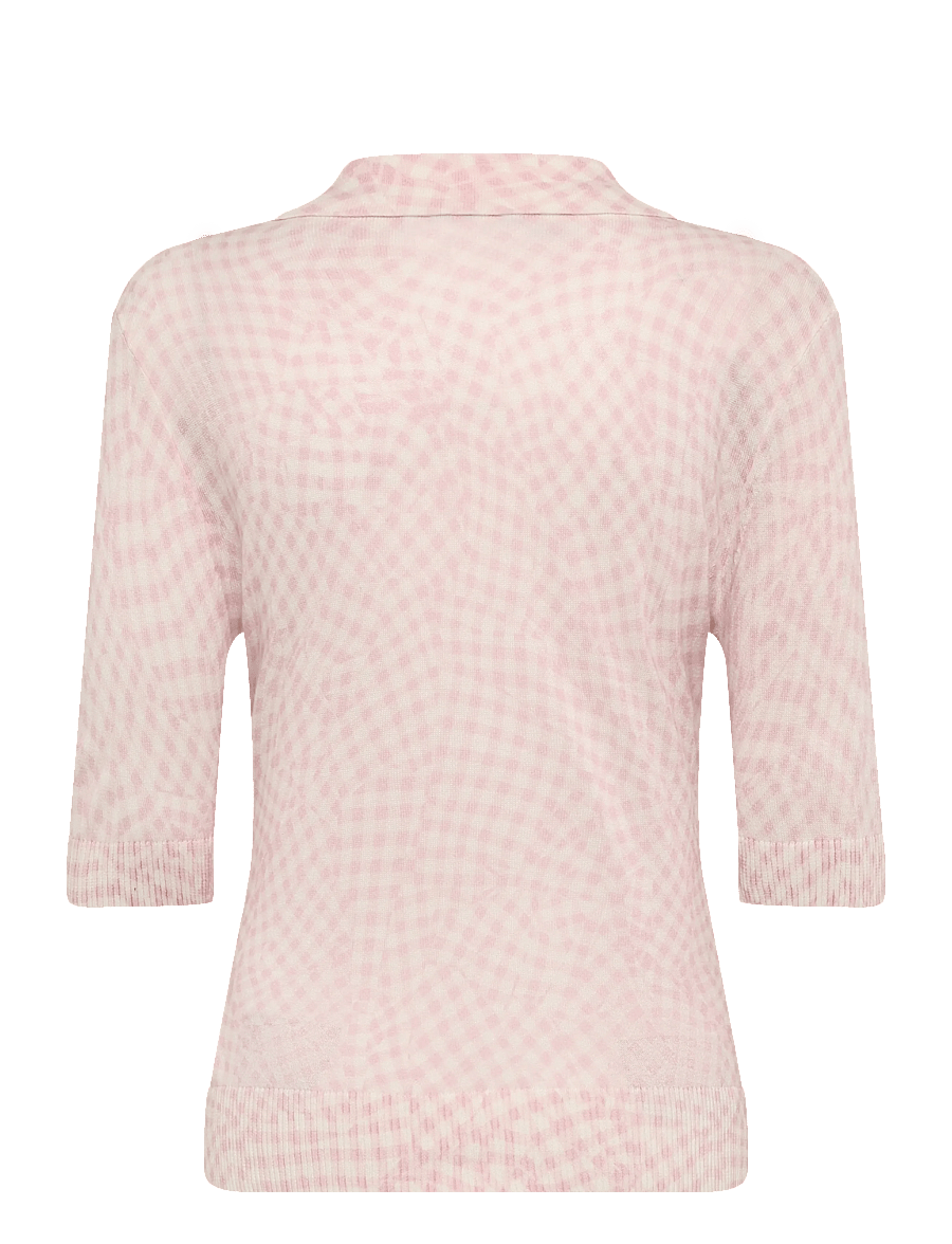 Ganni - Sheer Cotton Printed Polo - stickade tröjor - pink - 1