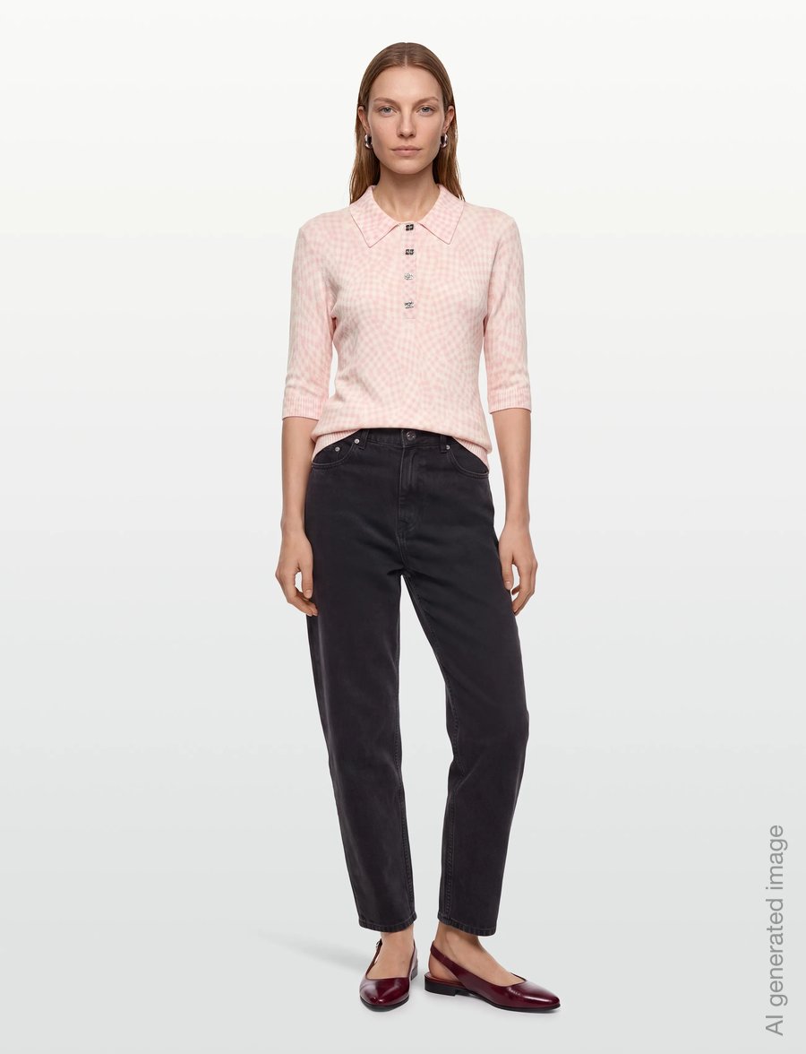 Ganni - Sheer Cotton Printed Polo - swetry - pink - 0