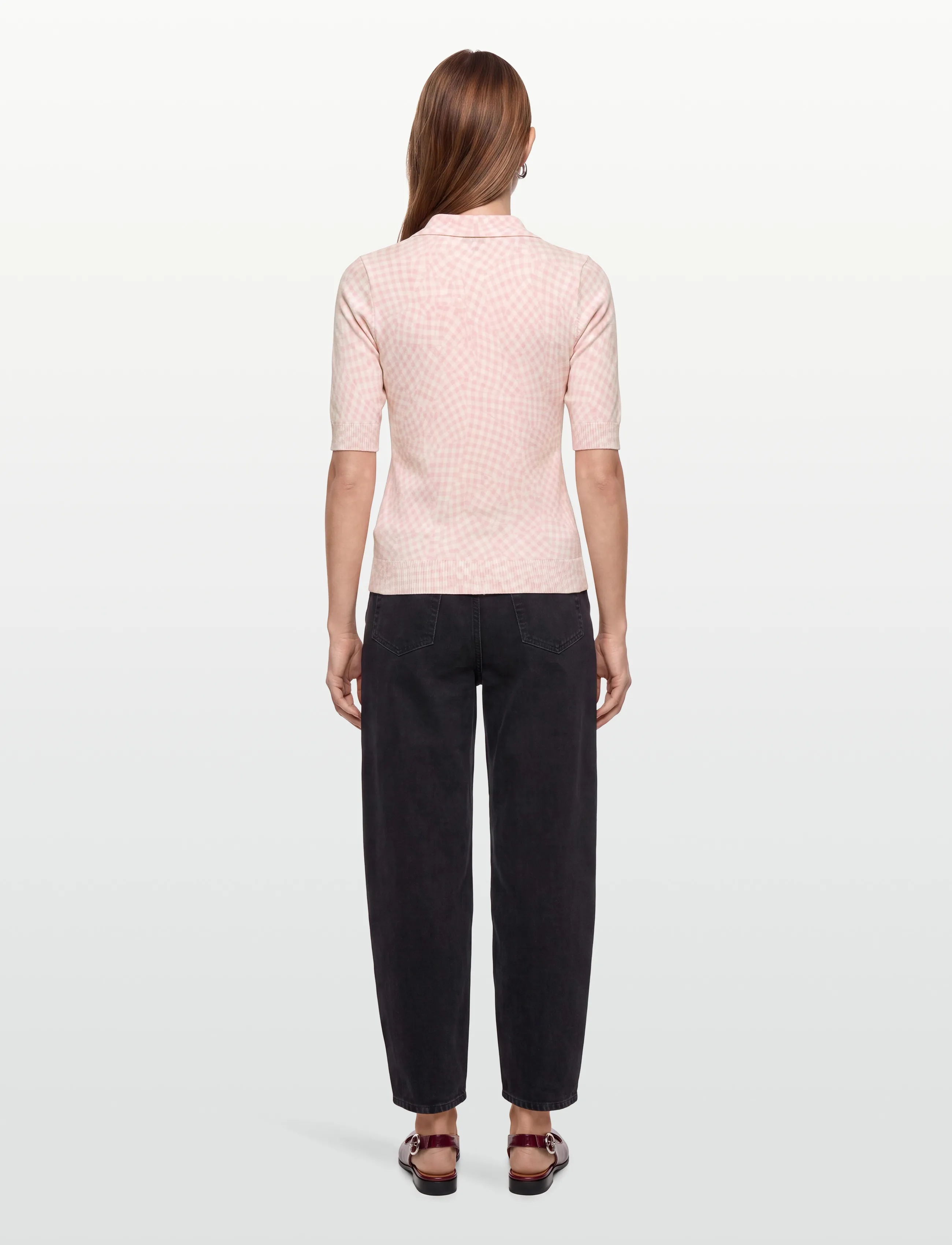 Ganni - Sheer Cotton Printed Polo - swetry - pink - 4