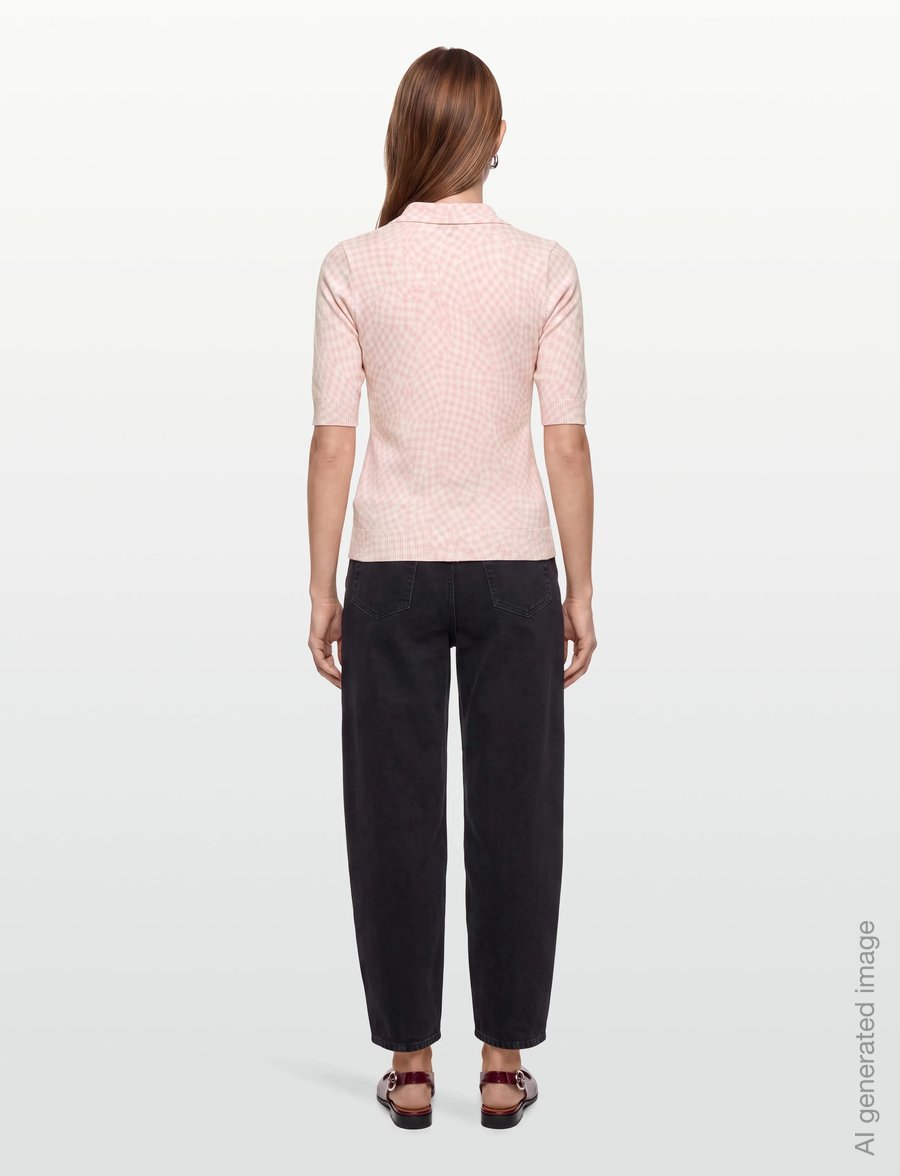 Ganni - Sheer Cotton Printed Polo - swetry - pink - 4