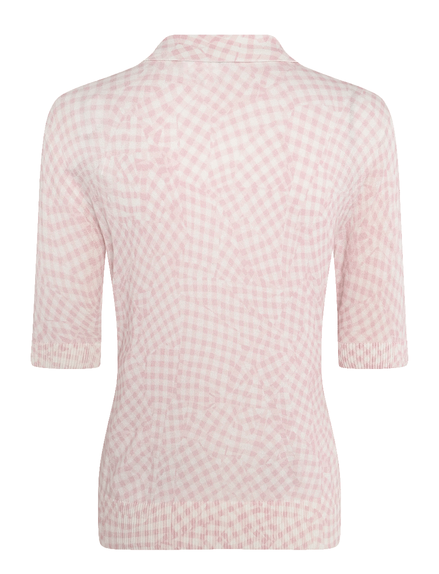 Ganni - Sheer Cotton Printed Polo - kurzärmlige hemden - pink - 1