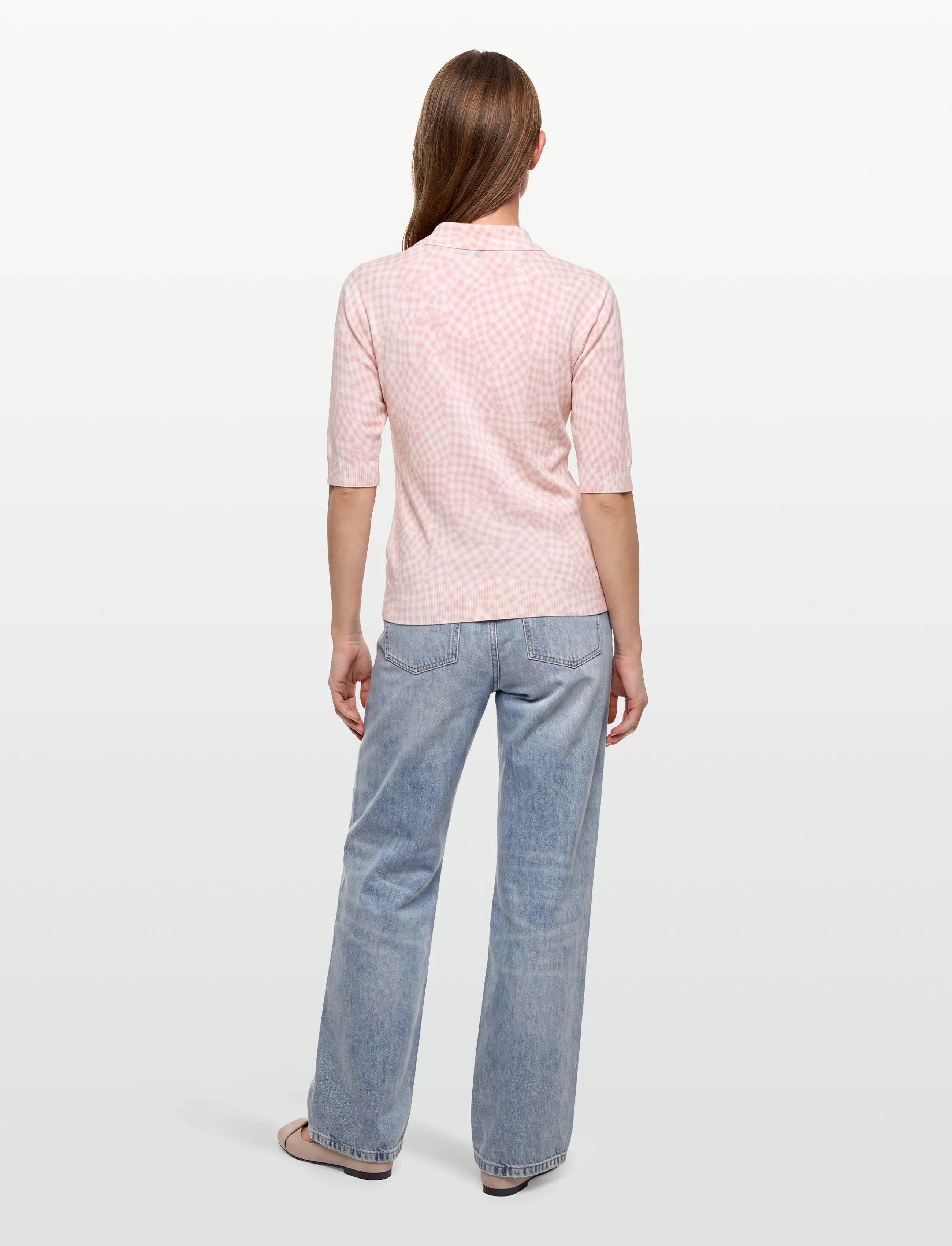 Ganni - Sheer Cotton Printed Polo - kortærmede skjorter - pink - 4