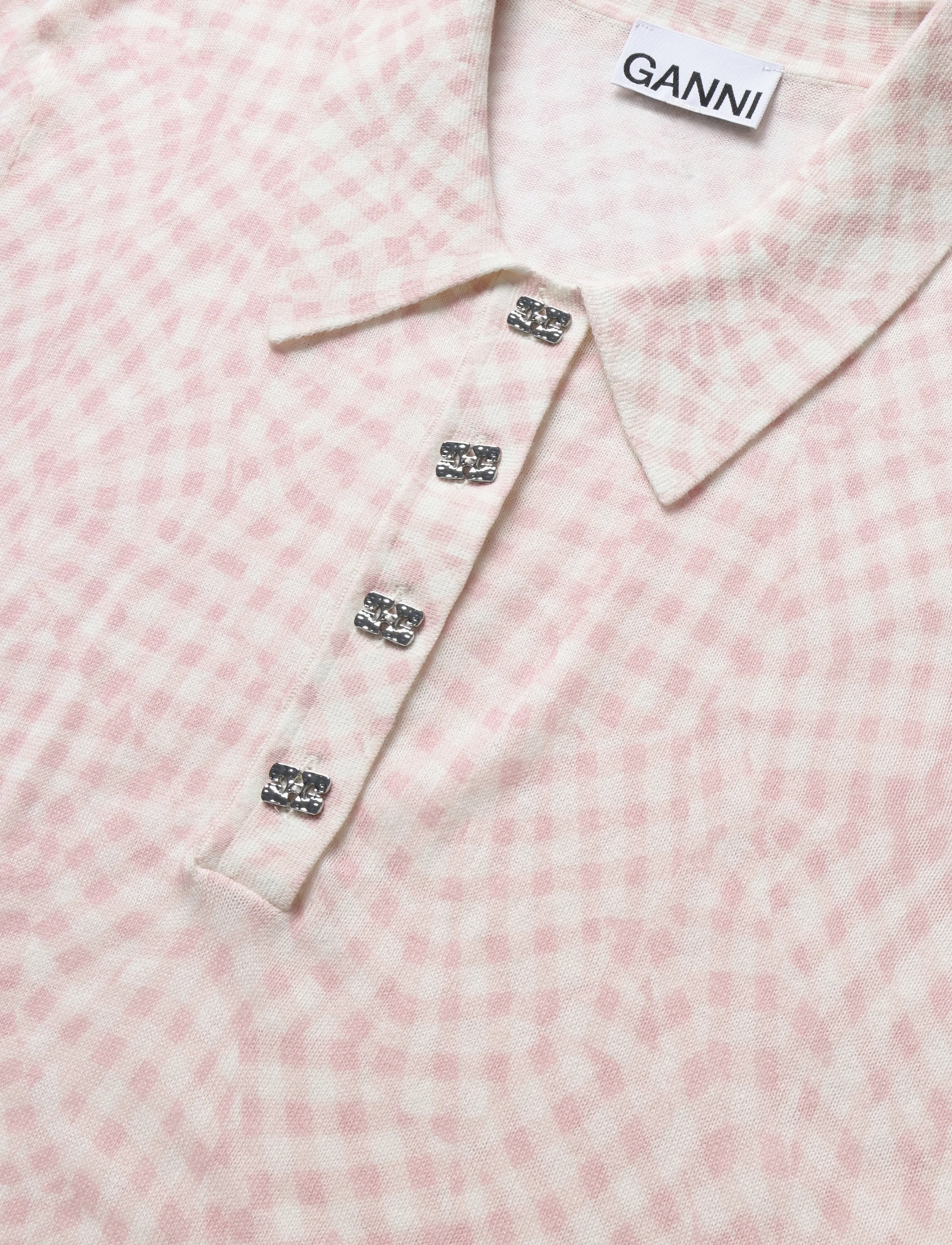 Ganni - Sheer Cotton Printed Polo - pink - 2
