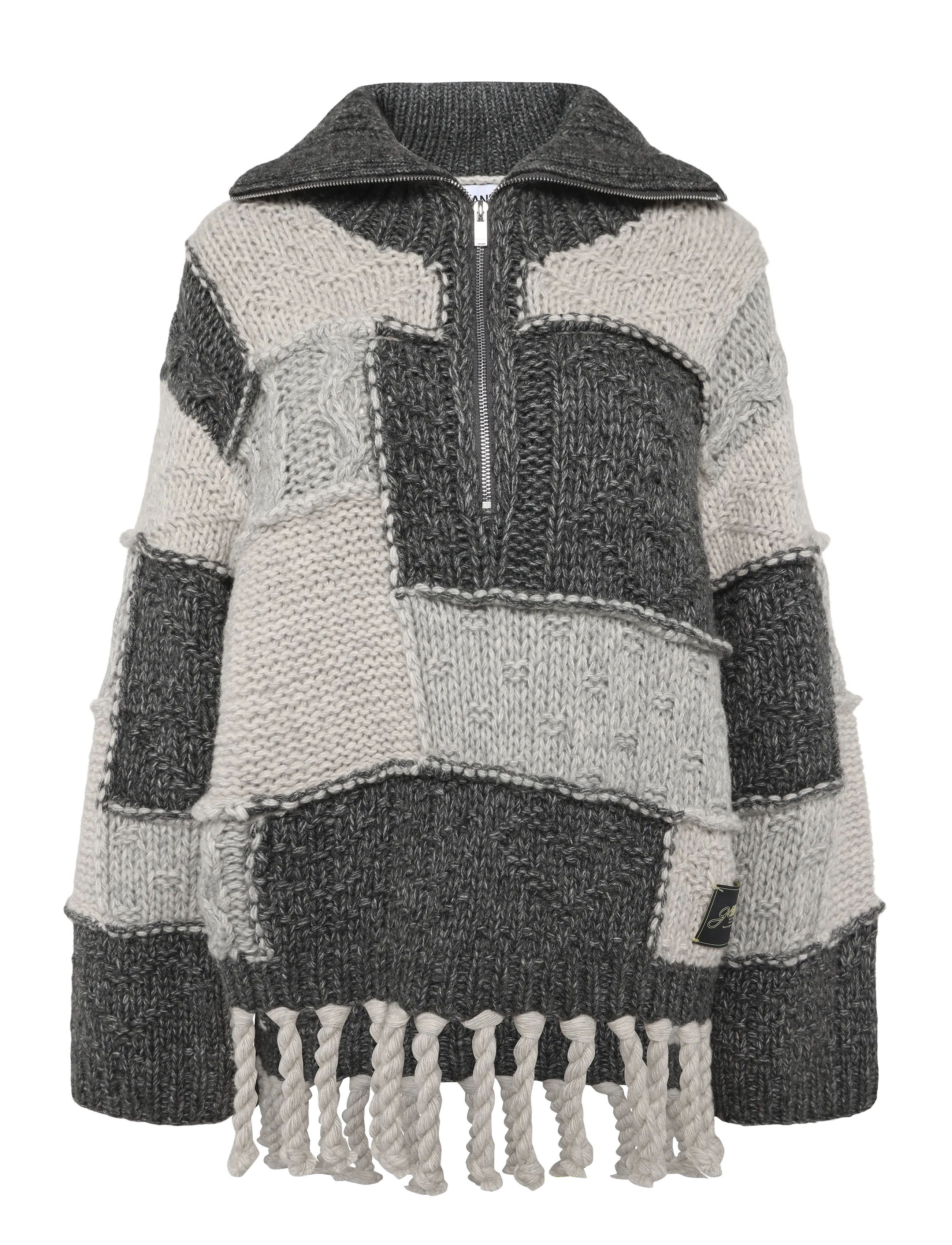 Ganni Patchwork Fringe Sweater - Tøj - MULTICOLORED / multi