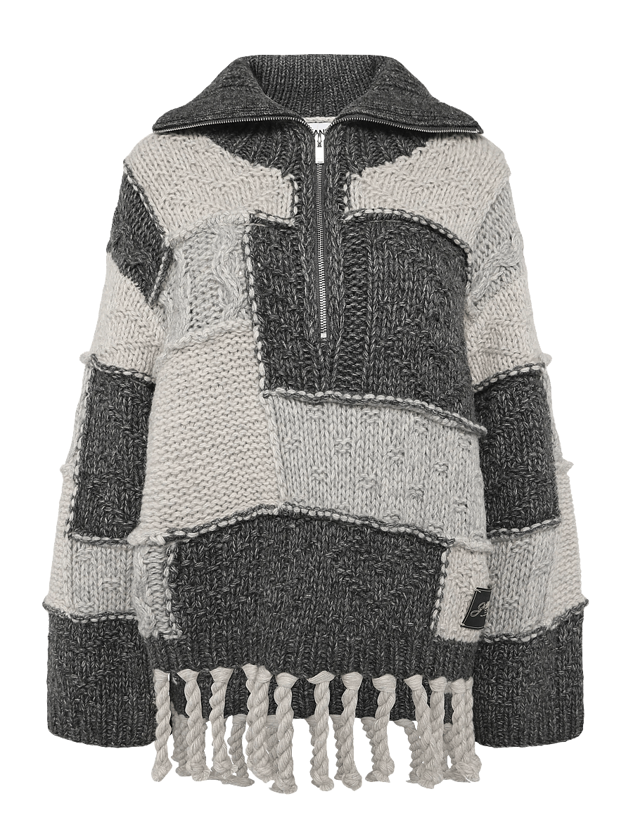 Ganni - Patchwork Fringe Sweater - striktrøjer - multicolored - 1
