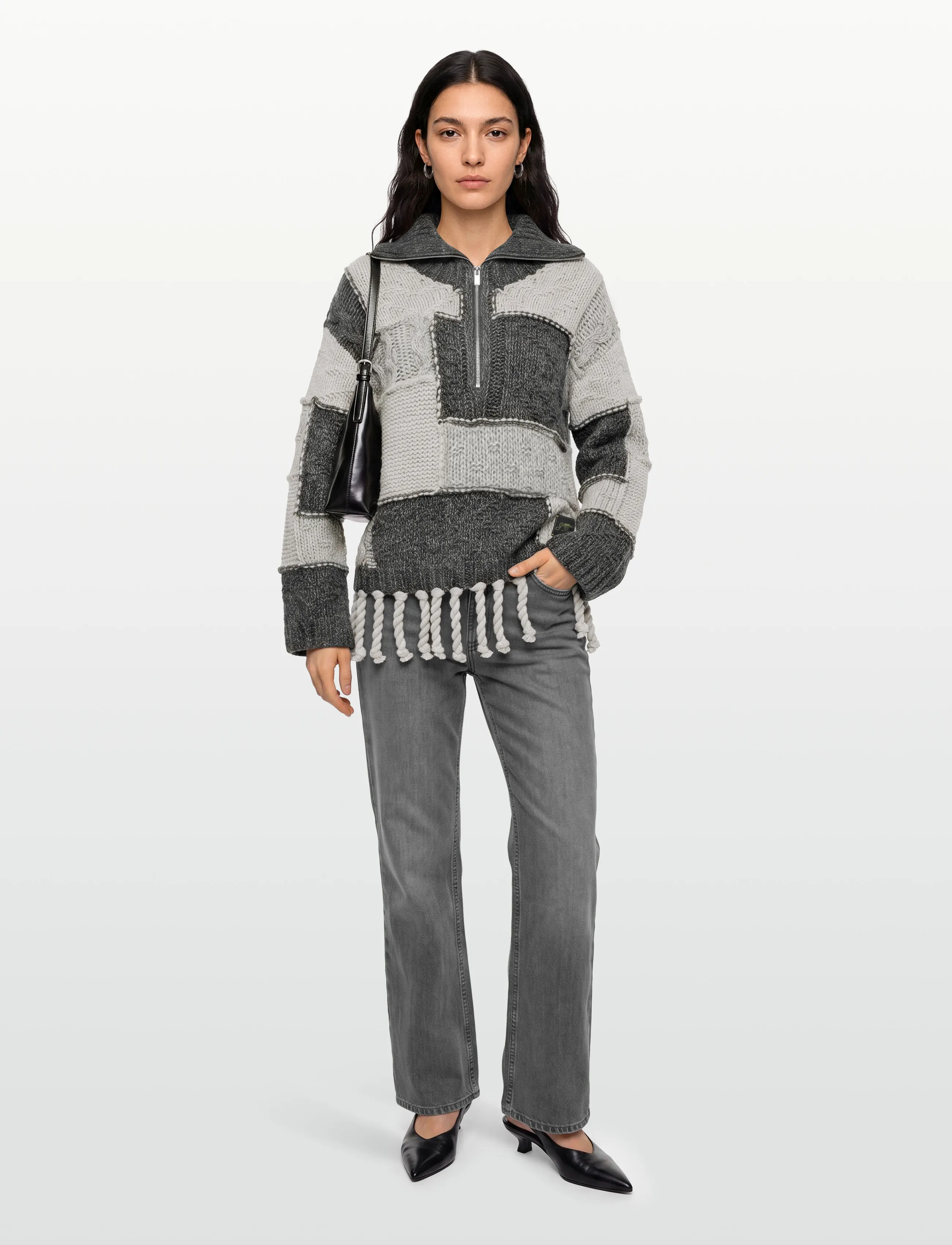 Ganni - Patchwork Fringe Sweater - stickade tröjor - multicolored - 0