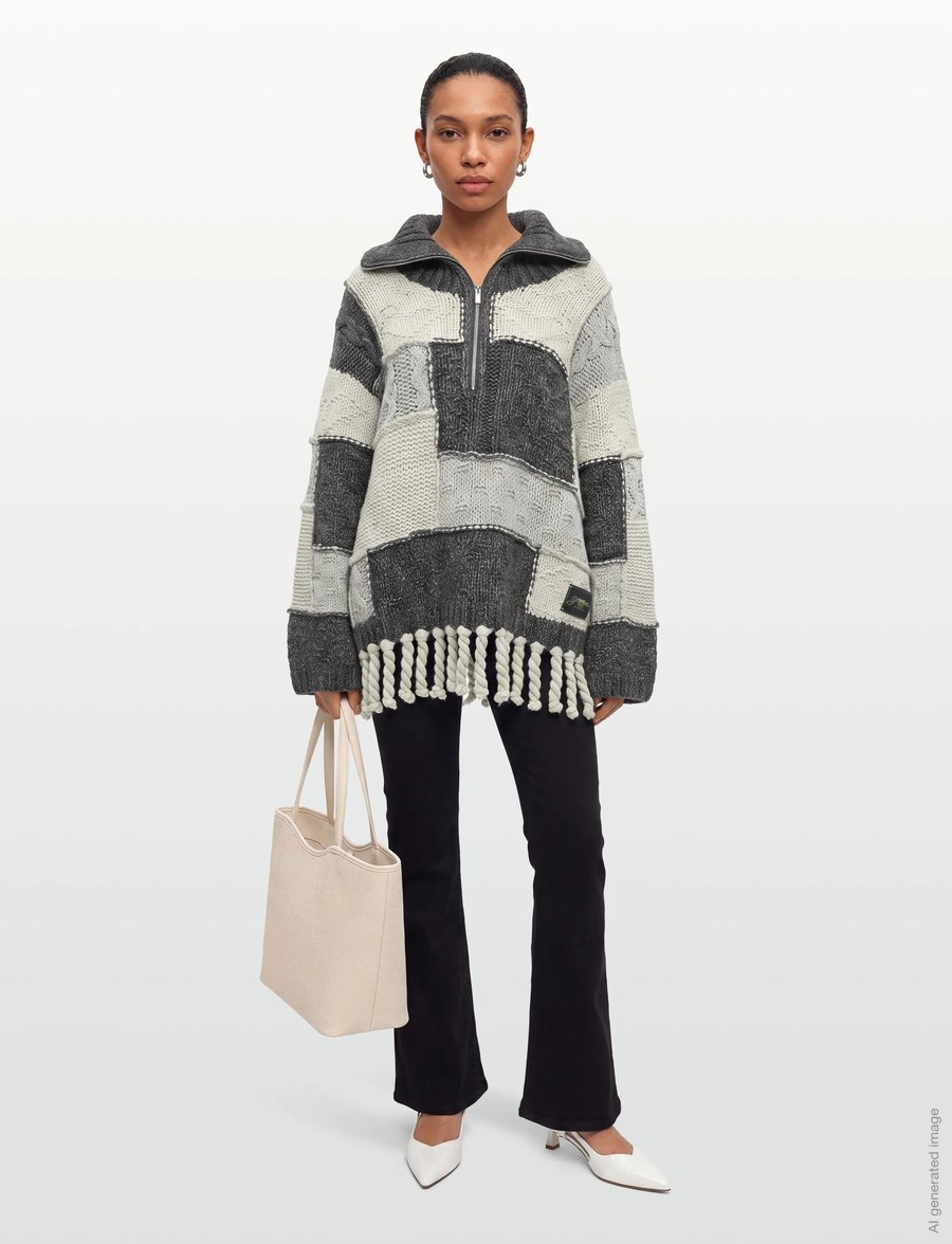 Ganni - Patchwork Fringe Sweater - striktrøjer - multicolored - 0