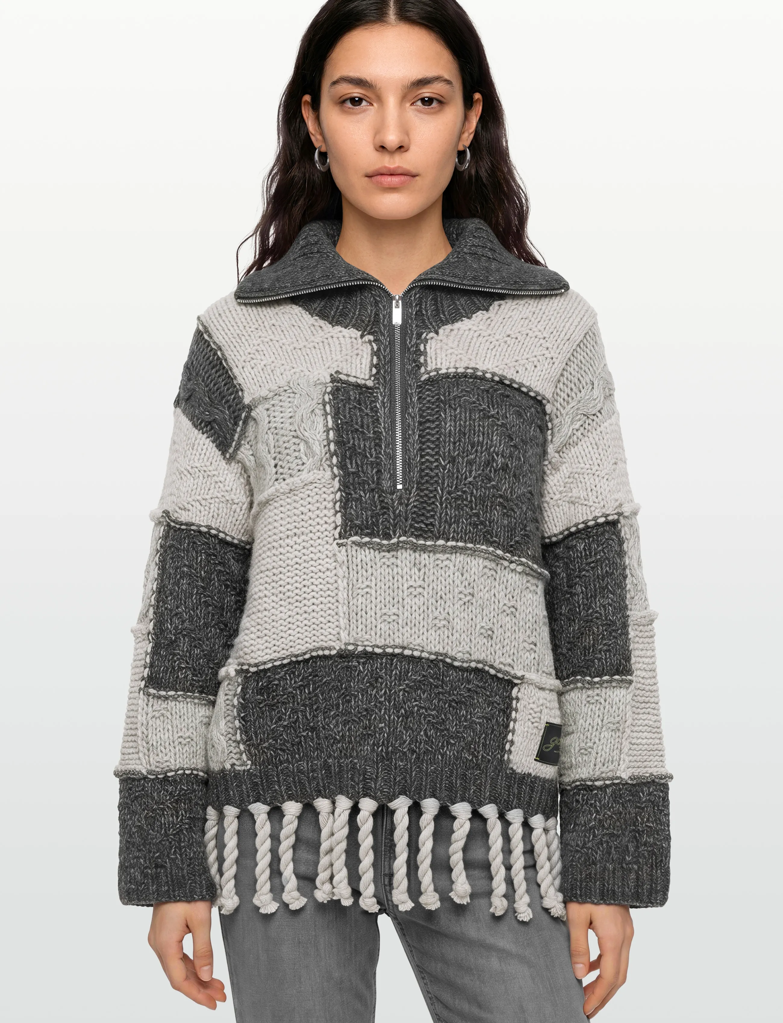 Ganni - Patchwork Fringe Sweater - stickade tröjor - multicolored - 3