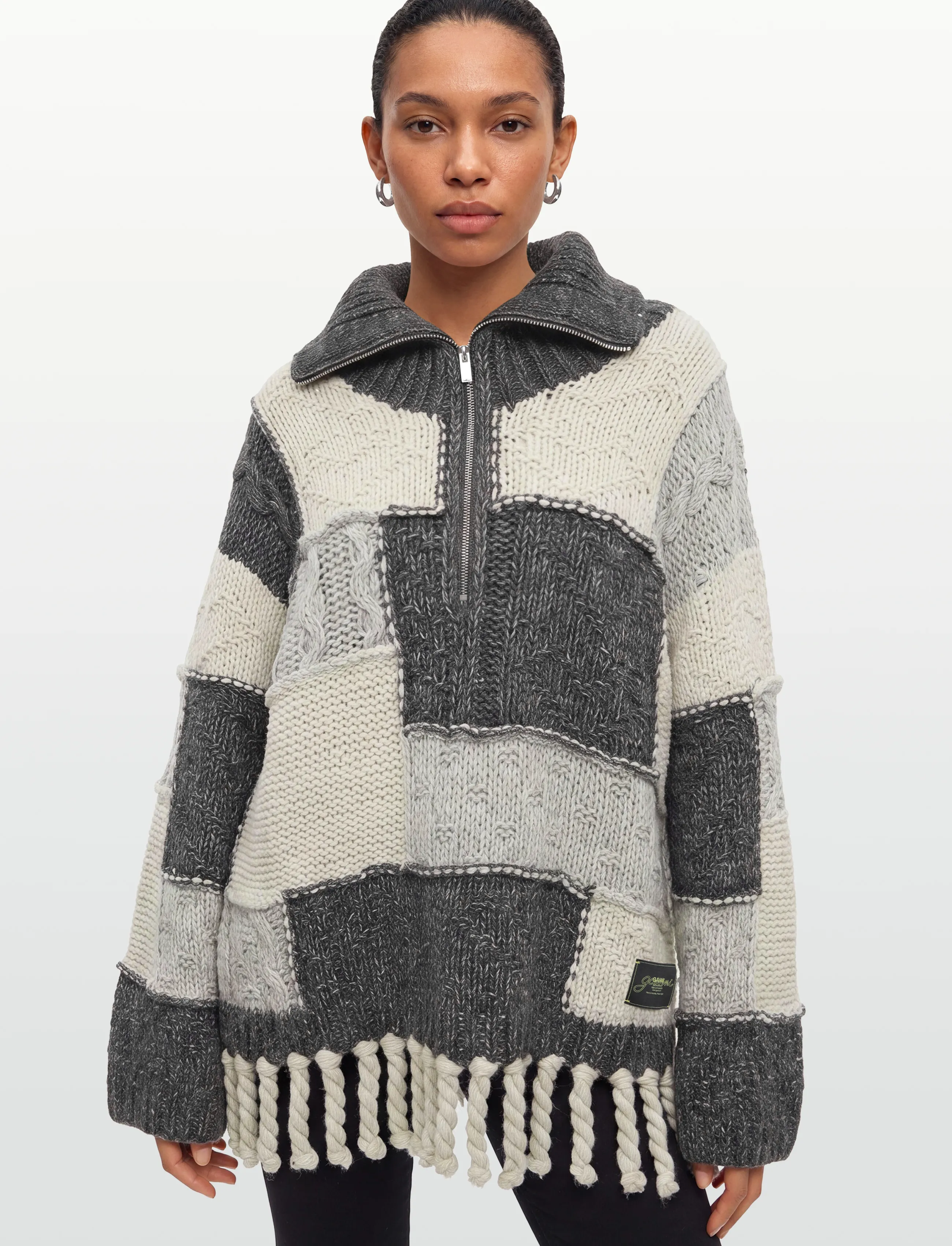 Ganni - Patchwork Fringe Sweater - striktrøjer - multicolored - 3