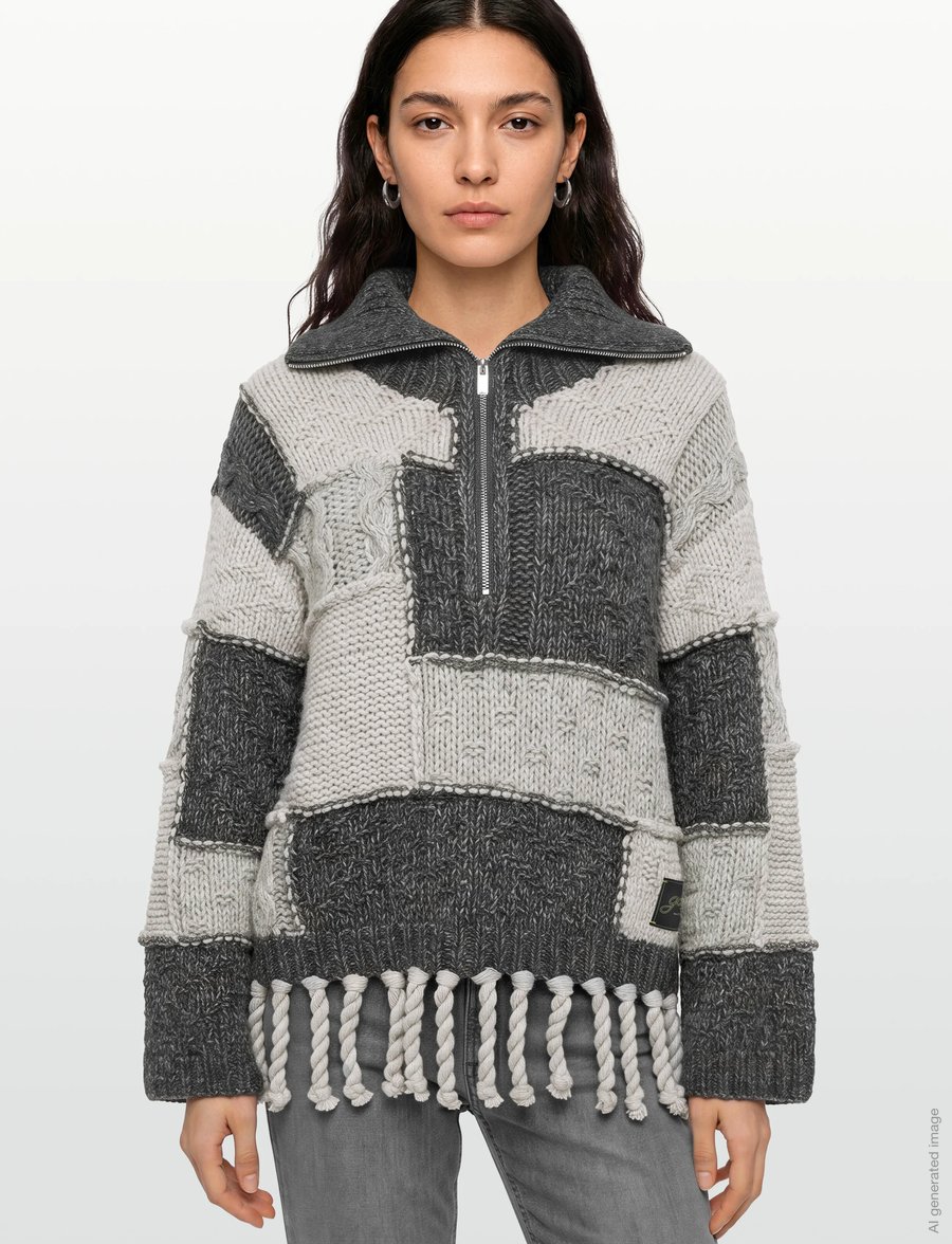 Ganni - Patchwork Fringe Sweater - stickade tröjor - multicolored - 3