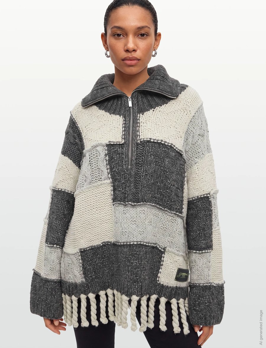 Ganni - Patchwork Fringe Sweater - striktrøjer - multicolored - 3