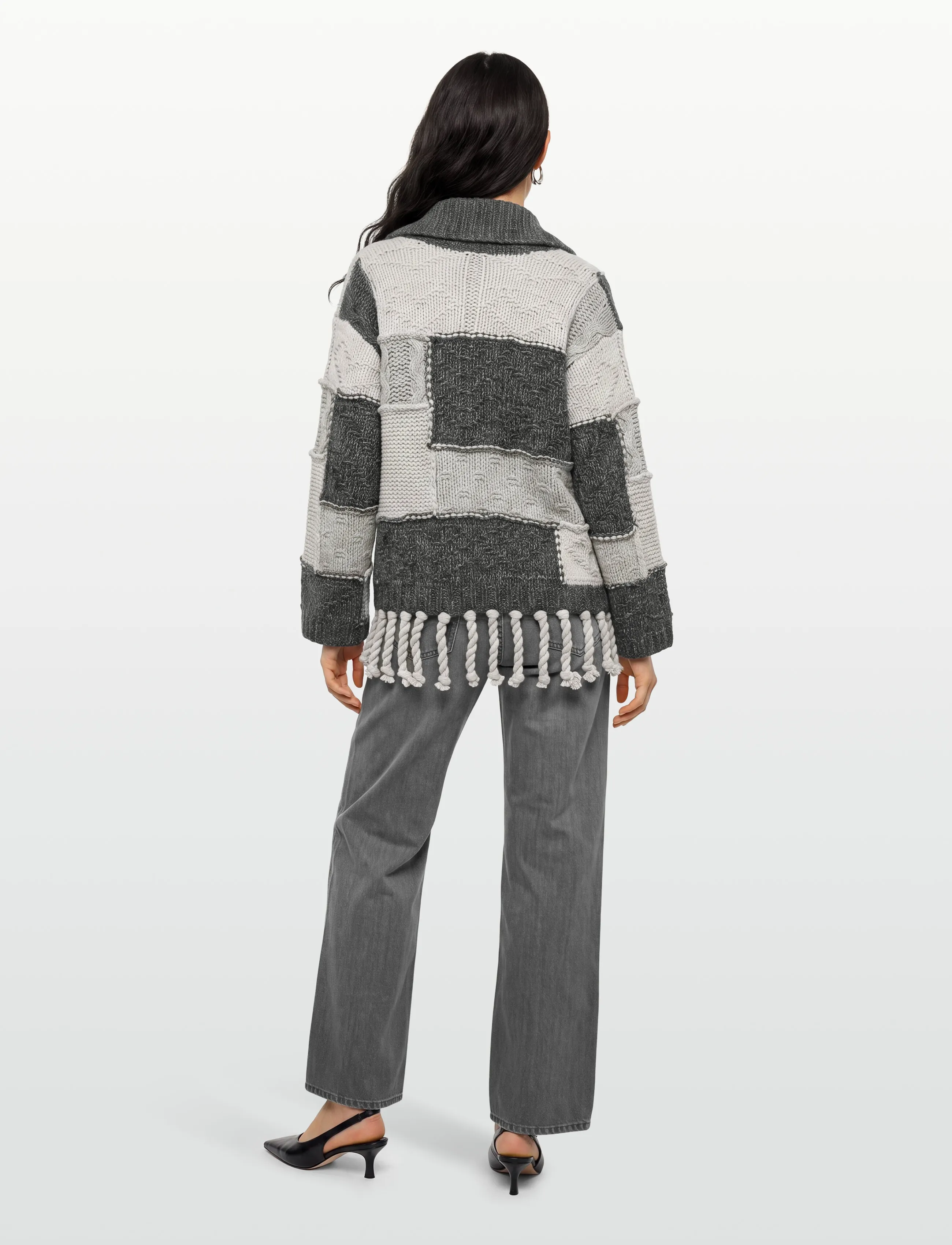 Ganni - Patchwork Fringe Sweater - stickade tröjor - multicolored - 4