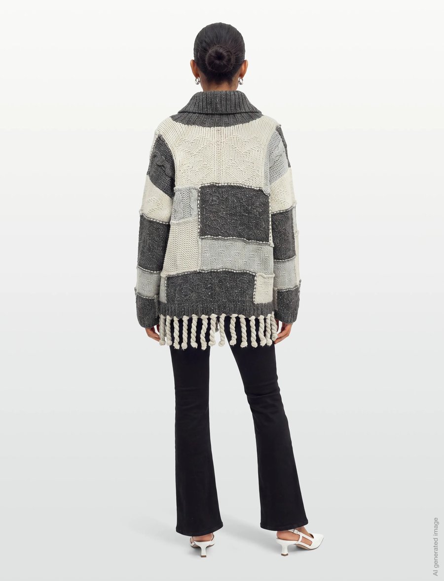 Ganni - Patchwork Fringe Sweater - striktrøjer - multicolored - 4
