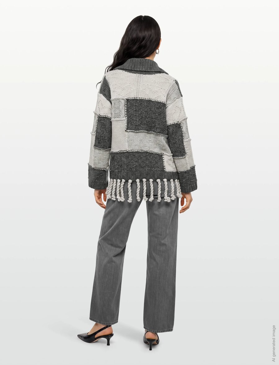 Ganni - Patchwork Fringe Sweater - stickade tröjor - multicolored - 4