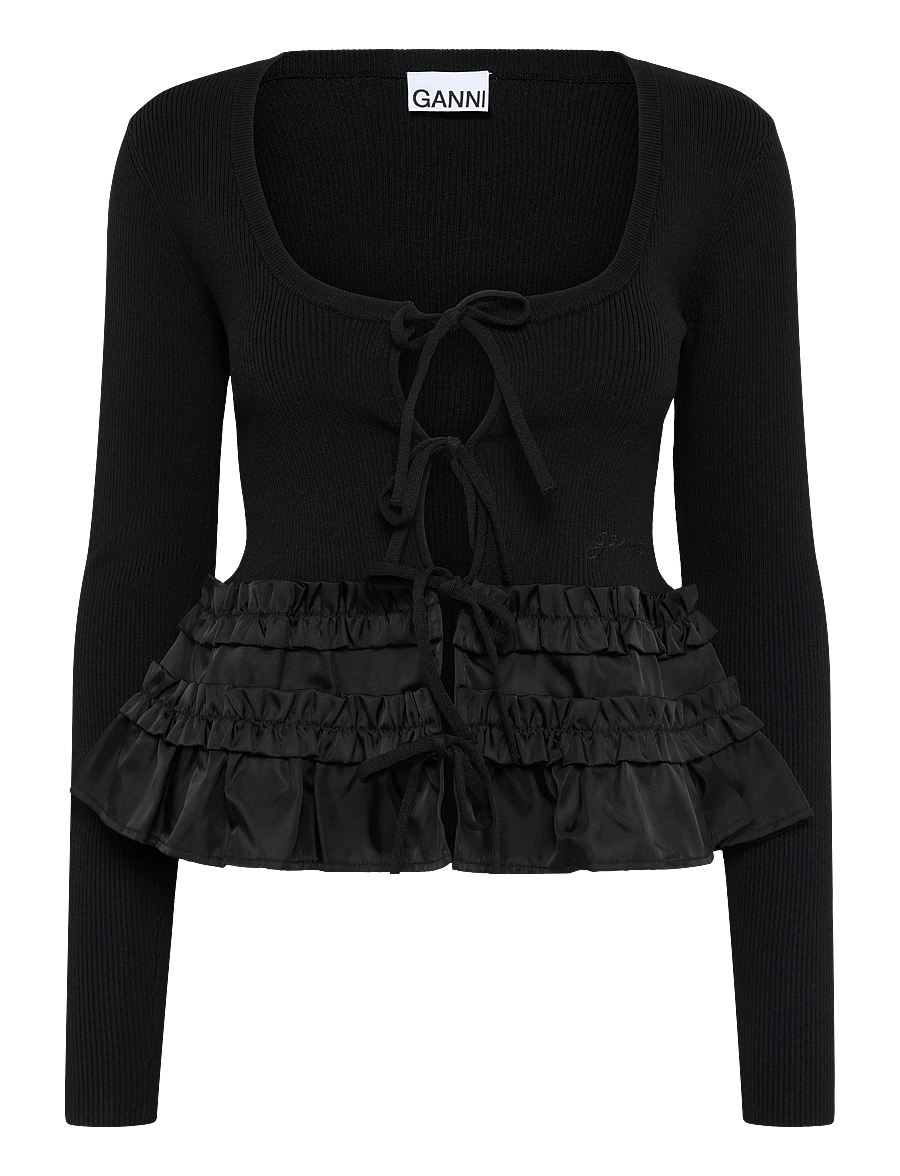 Ganni - Tie String Vest - crop tops - black - 0