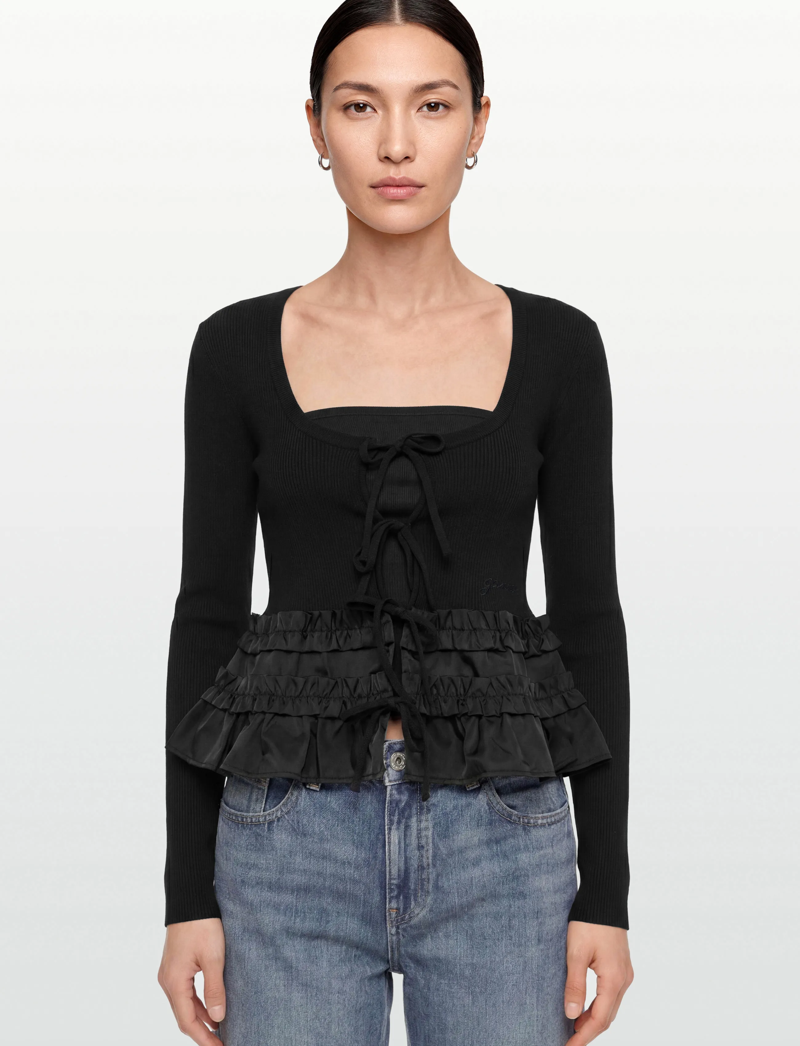 Ganni - Tie String Vest - crop tops - black - 3
