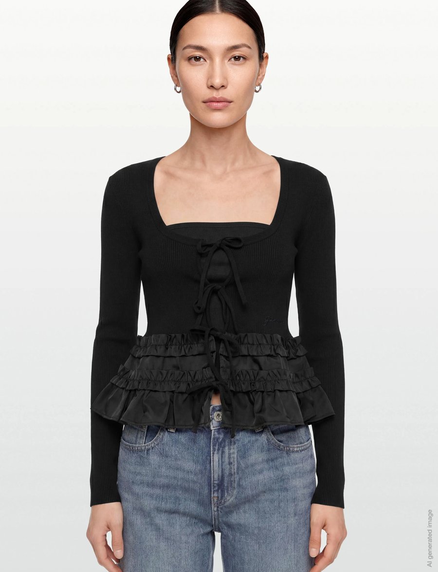 Ganni - Tie String Vest - crop tops - black - 3
