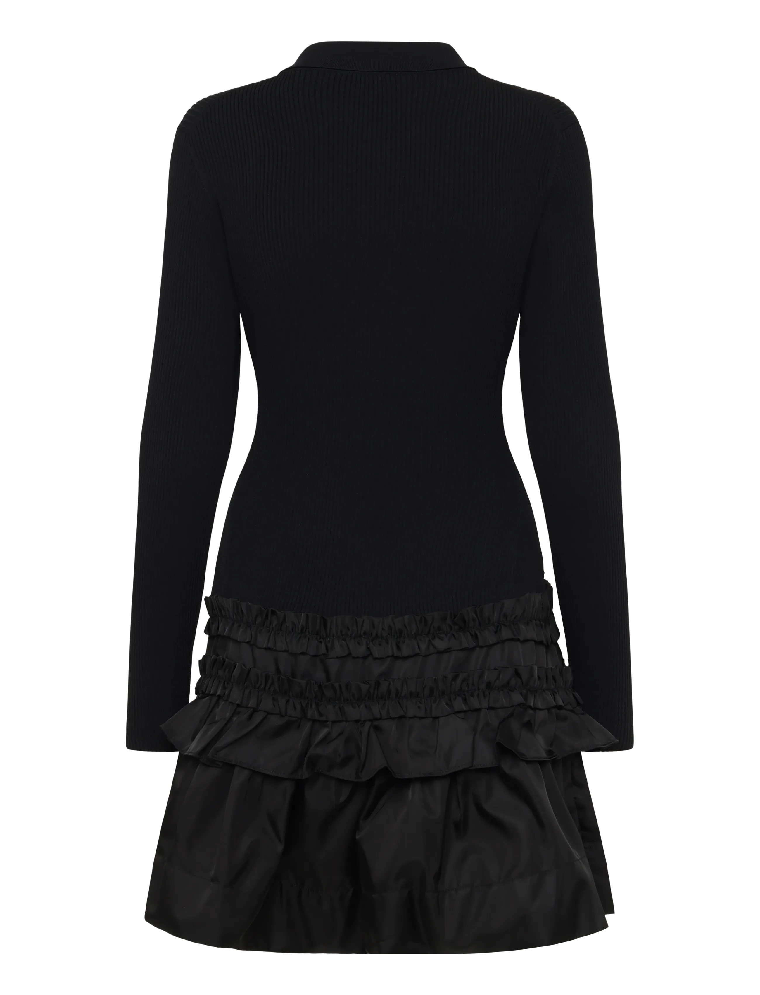 Ganni - Mini Dress In Rib Knit Ruffle - black - 2