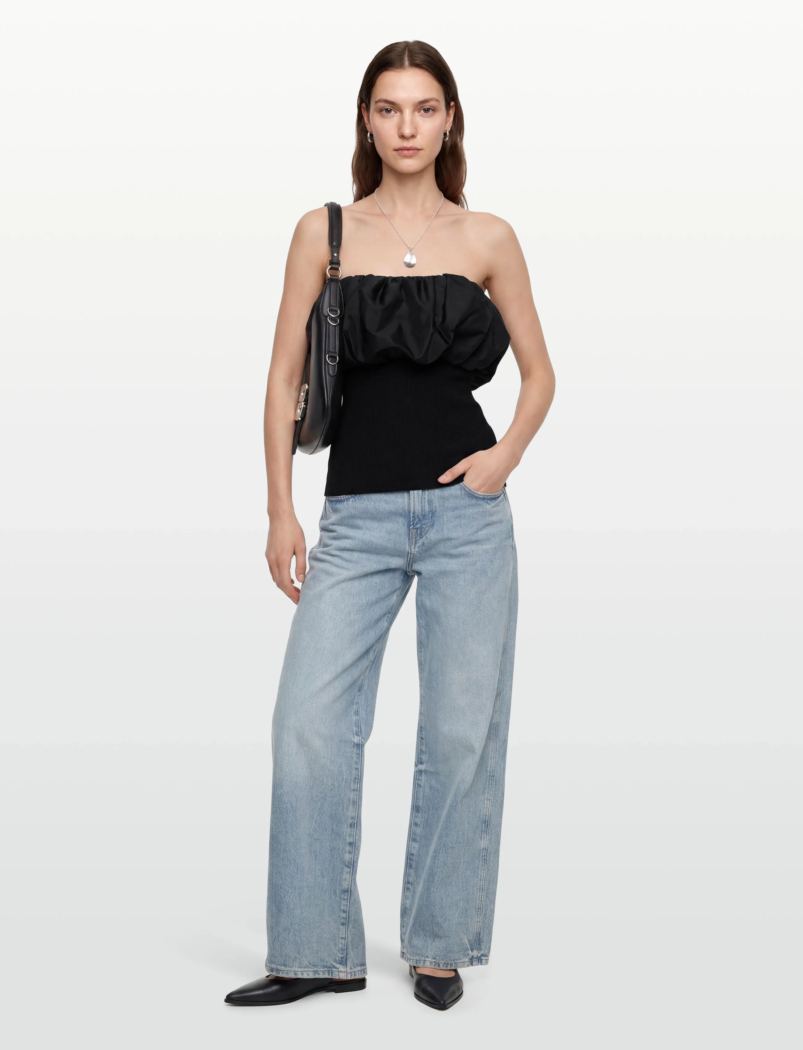 Ganni Melange Knit Top, Kvinder, Pufærme Strikket Top, Sort, Str: L
