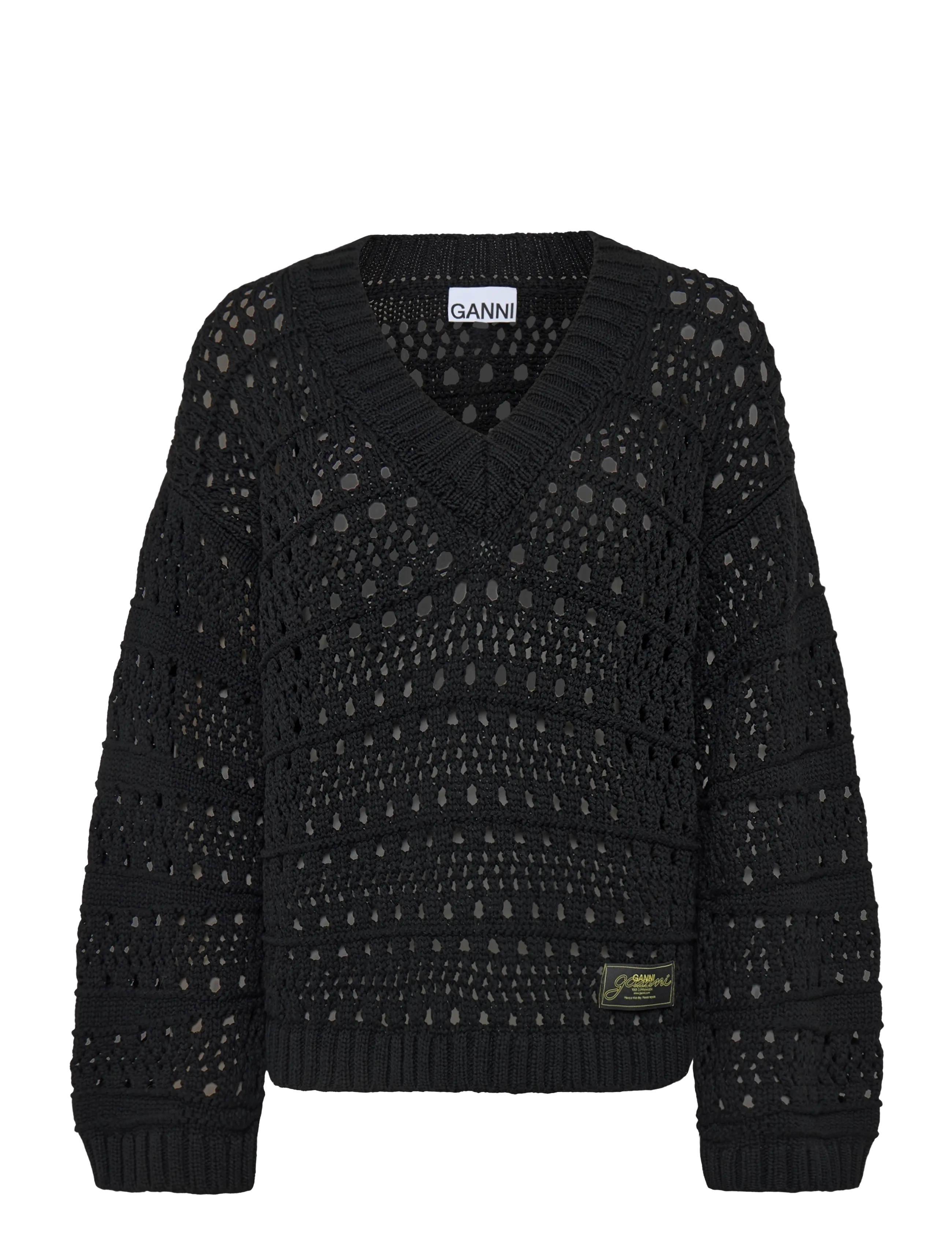 Ganni Mini Dress In Rib Knit Ruffle - Kleidung - BLACK / black