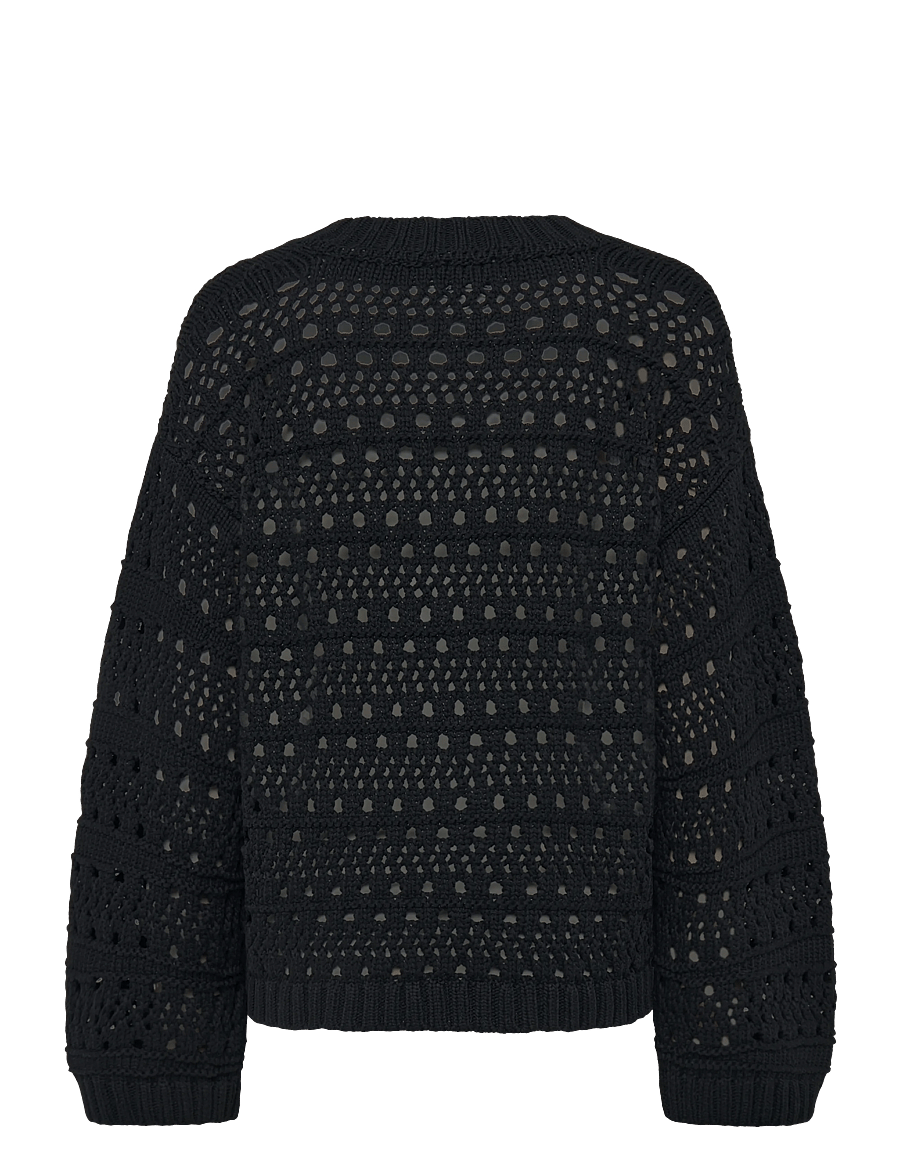 Ganni - Mini Dress In Rib Knit Ruffle - black - 1